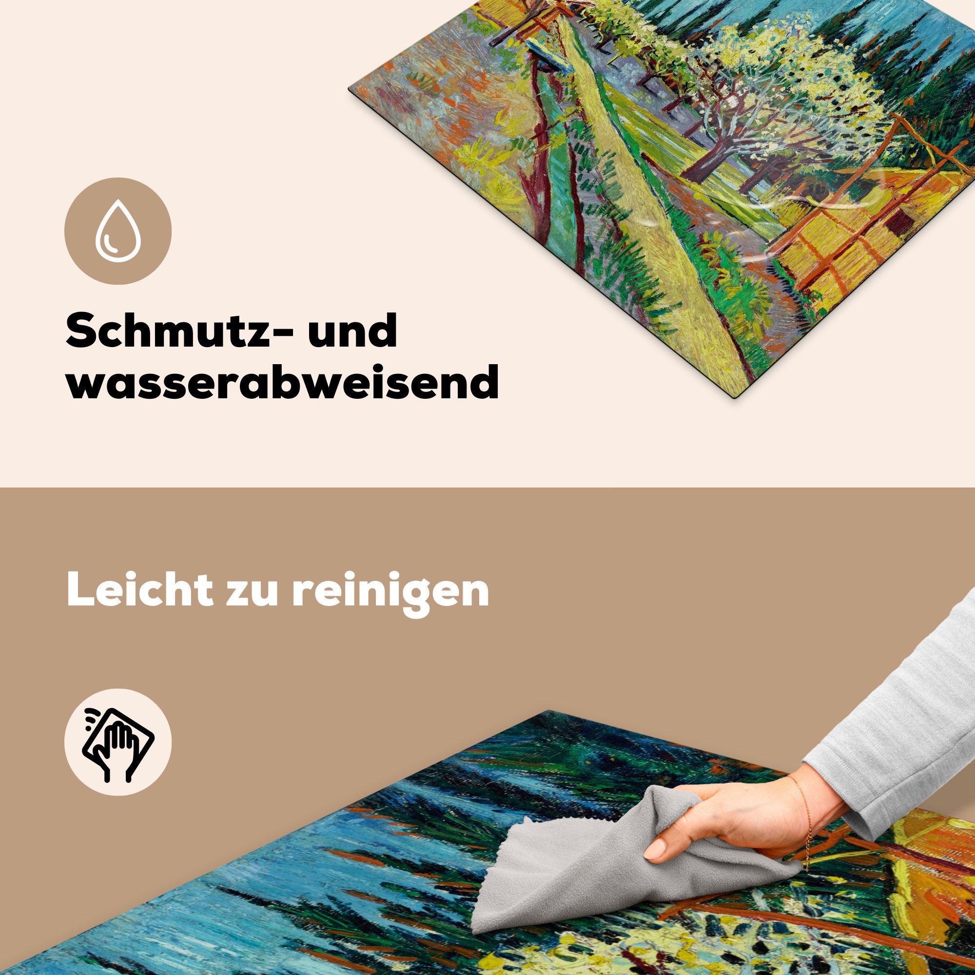 Ceranfeldabdeckung Vincent 59x52 Gogh, von die für küche, Induktionsmatte Vinyl, MuchoWow (1 Blühender Zypressen cm, Herdblende-/Abdeckplatte umgeben tlg), Obstgarten, van -