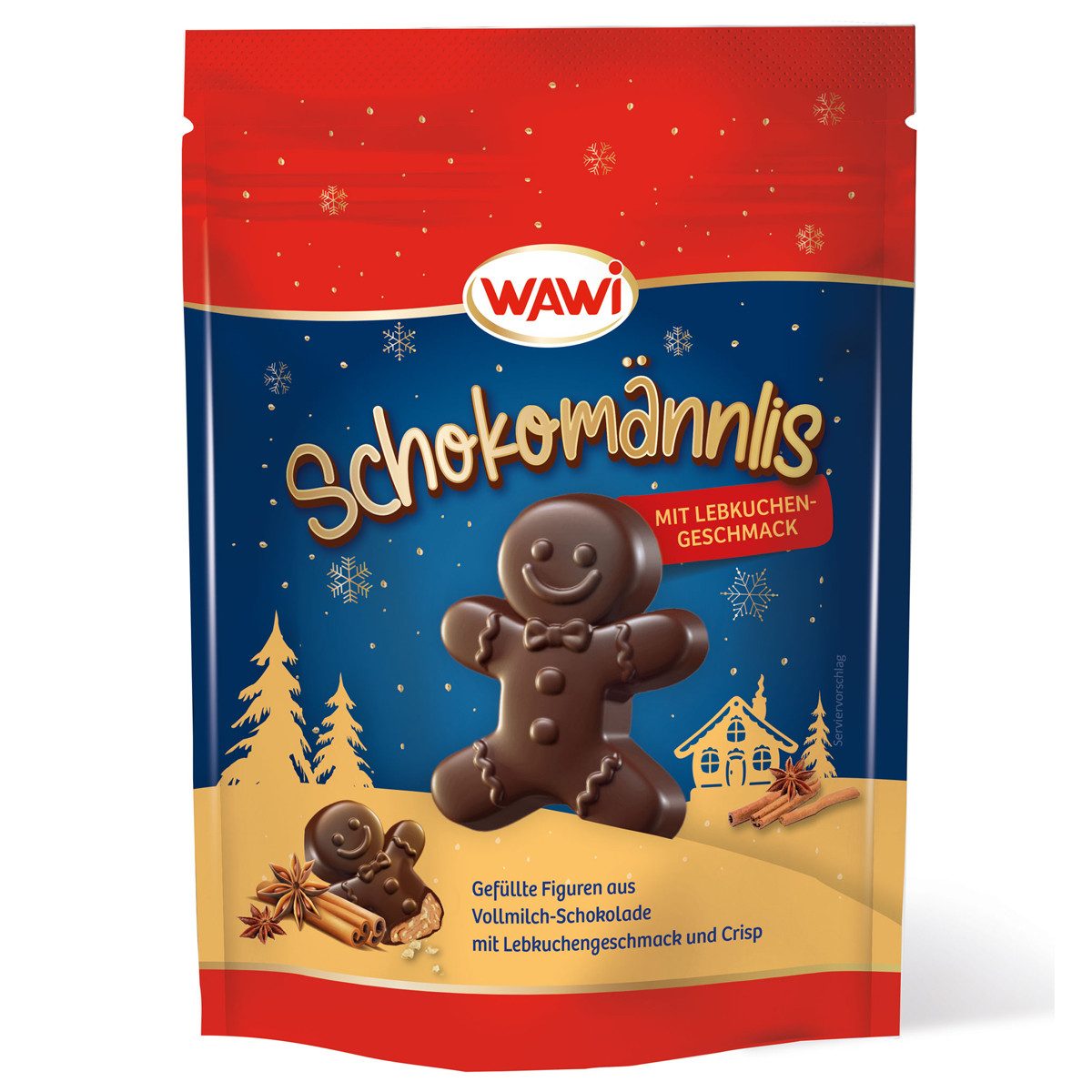 WAWI Schokolade, WAWI Schokomännlis aus Vollmilchschokolade gefüllt mit Lebkuchen 120g