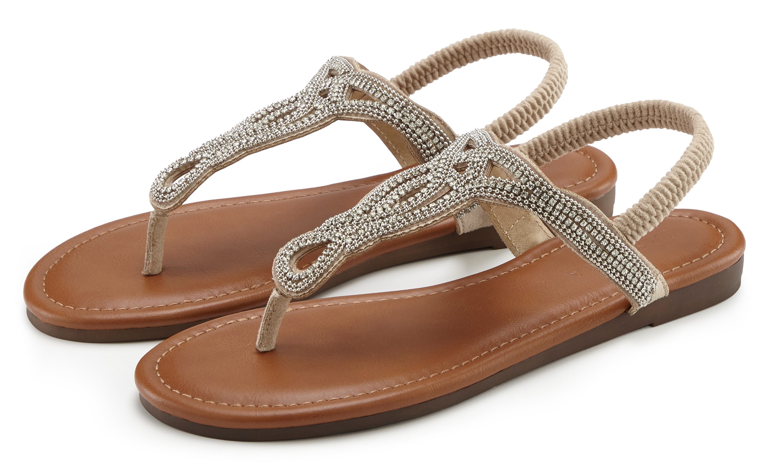 LASCANA Zehentrenner Sandale, Pantolette mit Schmucksteinen in Glitzer-Optik VEGAN. Reduzierter Preis € 44,99. Unverbindliche Preisempfehlung € 59,99