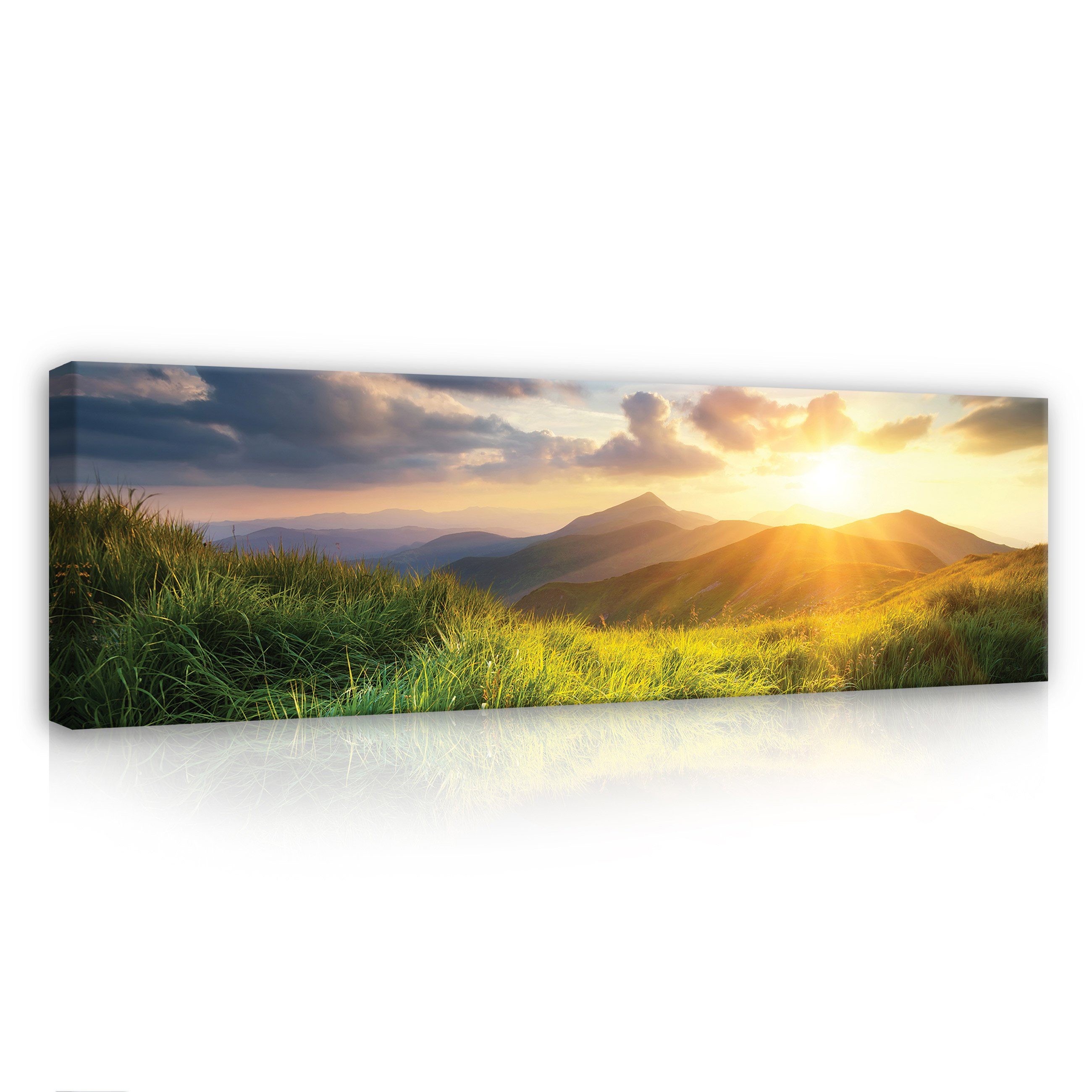 cm, Bilder XXL (Einteilig, Bild Wandbild Leinwandbilder Natur Modern St), Leinwand Groß 145x45 Landschaft Leinwandbild Wallarena Leinwandbild Sonne Aufhängefertig 1 Berge