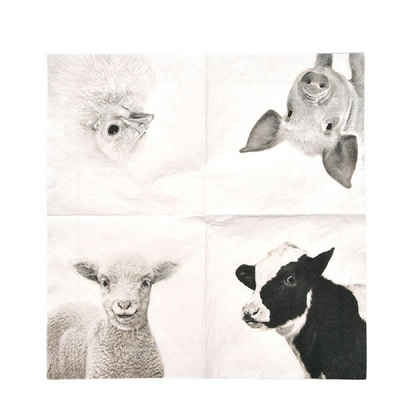 Linoows Papierserviette 20 Cocktail Servietten Bauernhof Tiere, Heimische Tiere 25 x 25, Motiv Bauernhof Tiere, Heimische Tiere