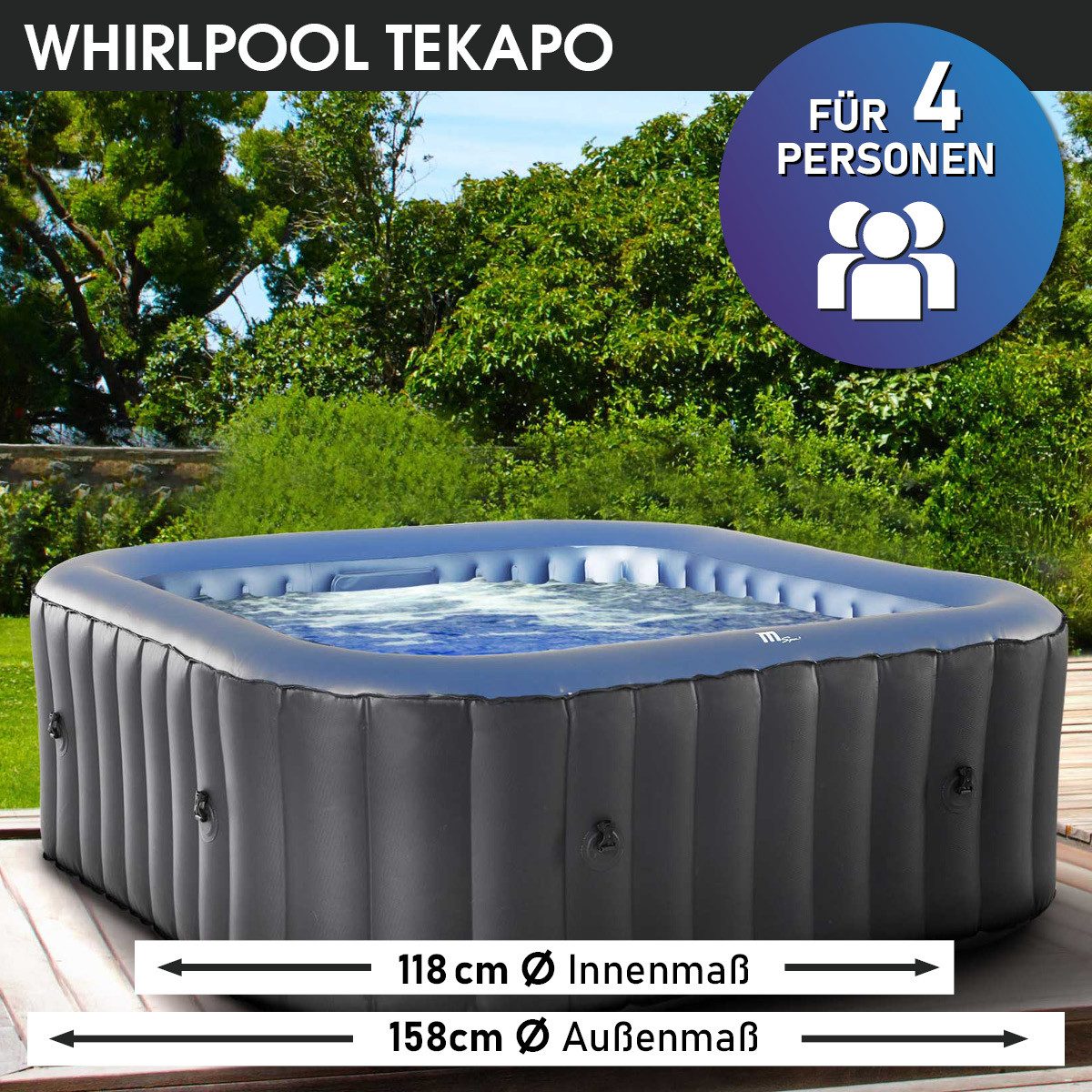 BRAST Whirlpool aufblasbar Tekapo für 4-6 Personen, (In-Outdoor Pool 108 Massagedüsen Timer Heizung), Aufblasfunktion per Knopfdruck Bubble Spa Wellness Massage