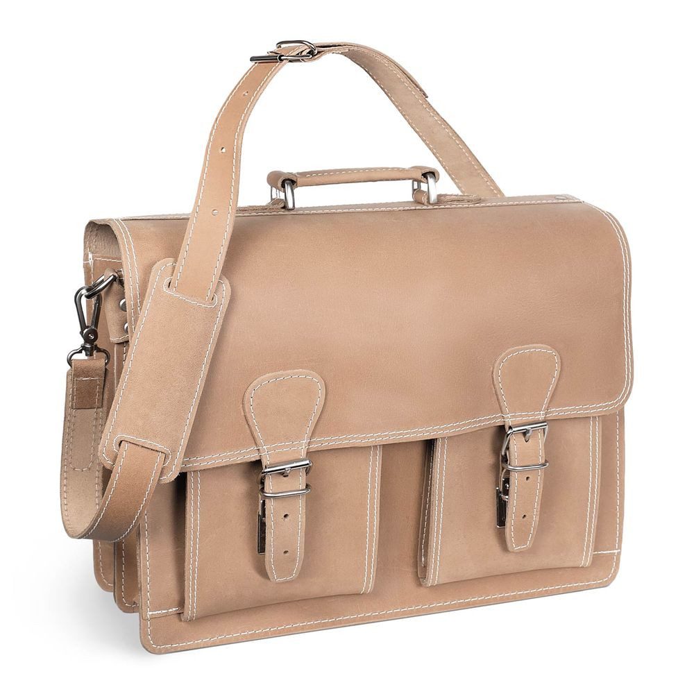 Aktentasche Klassische Aktentasche / Lehrertasche in L, Leder, Beige, Hamosons 600