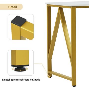 PFCTART Computertisch mit 5 Tier Bücherregal Schreibtisch, Weiß + Gold 120cm Bürotisch