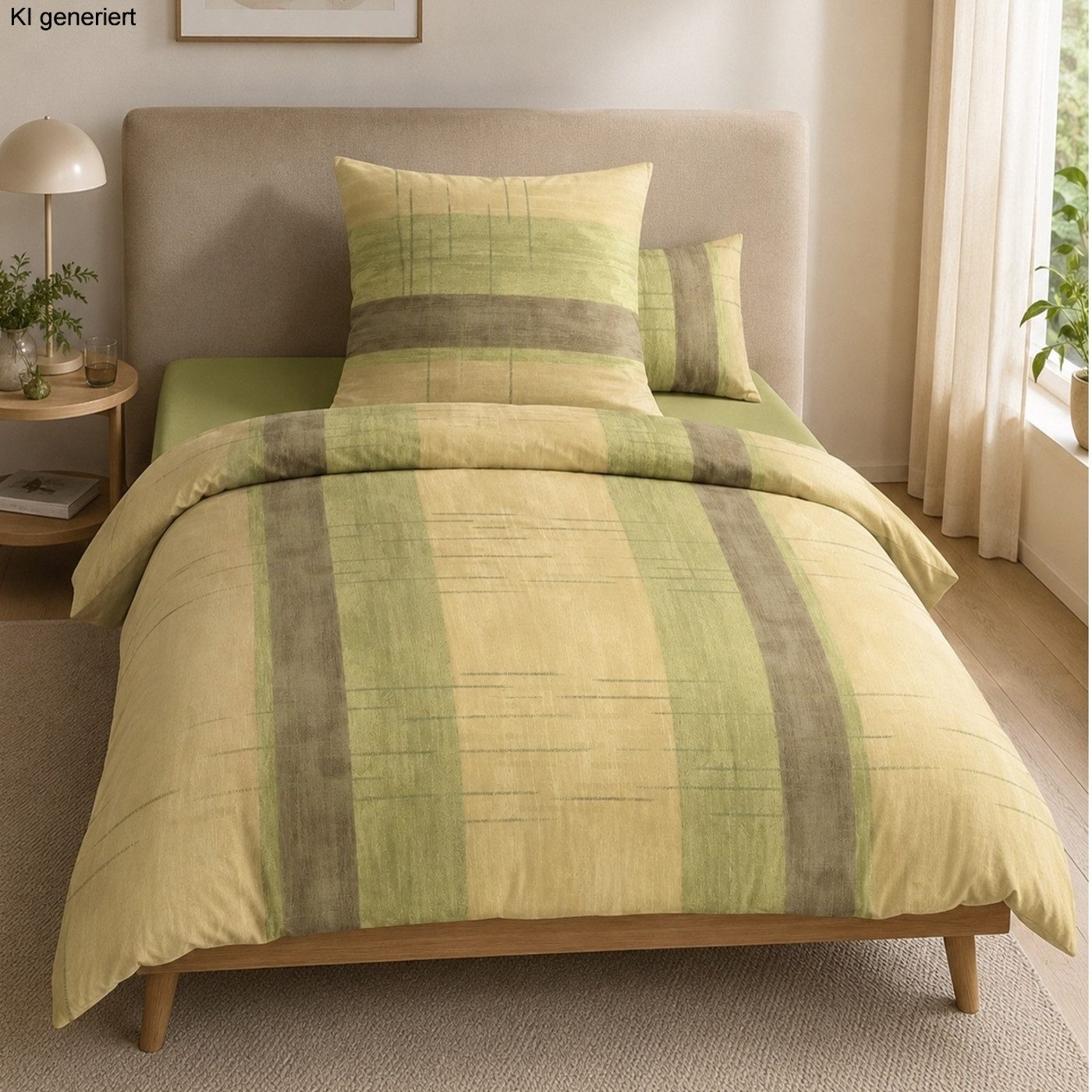 Irisette Bettwäsche Irisette Biber Bettwäsche Meran 8274-30 Streifen Gelb Grün 135x200, Edel Feinbiber, 2 teilig