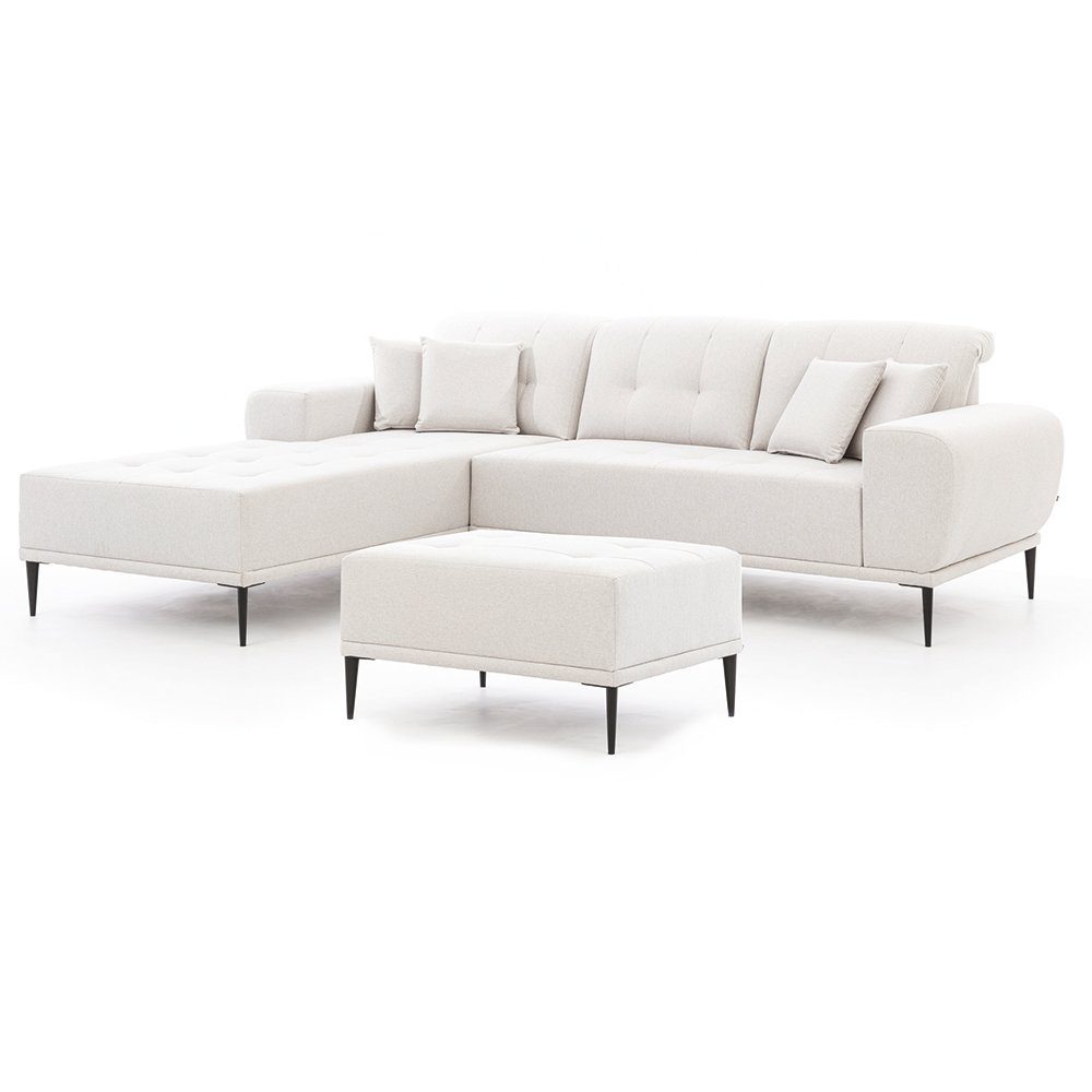 Lomadox Ecksofa RONNEBY-132, Wohnlandschaft inkl. in hellgrau mit 4 Kissen, B/H/T: 256/85/194 cm