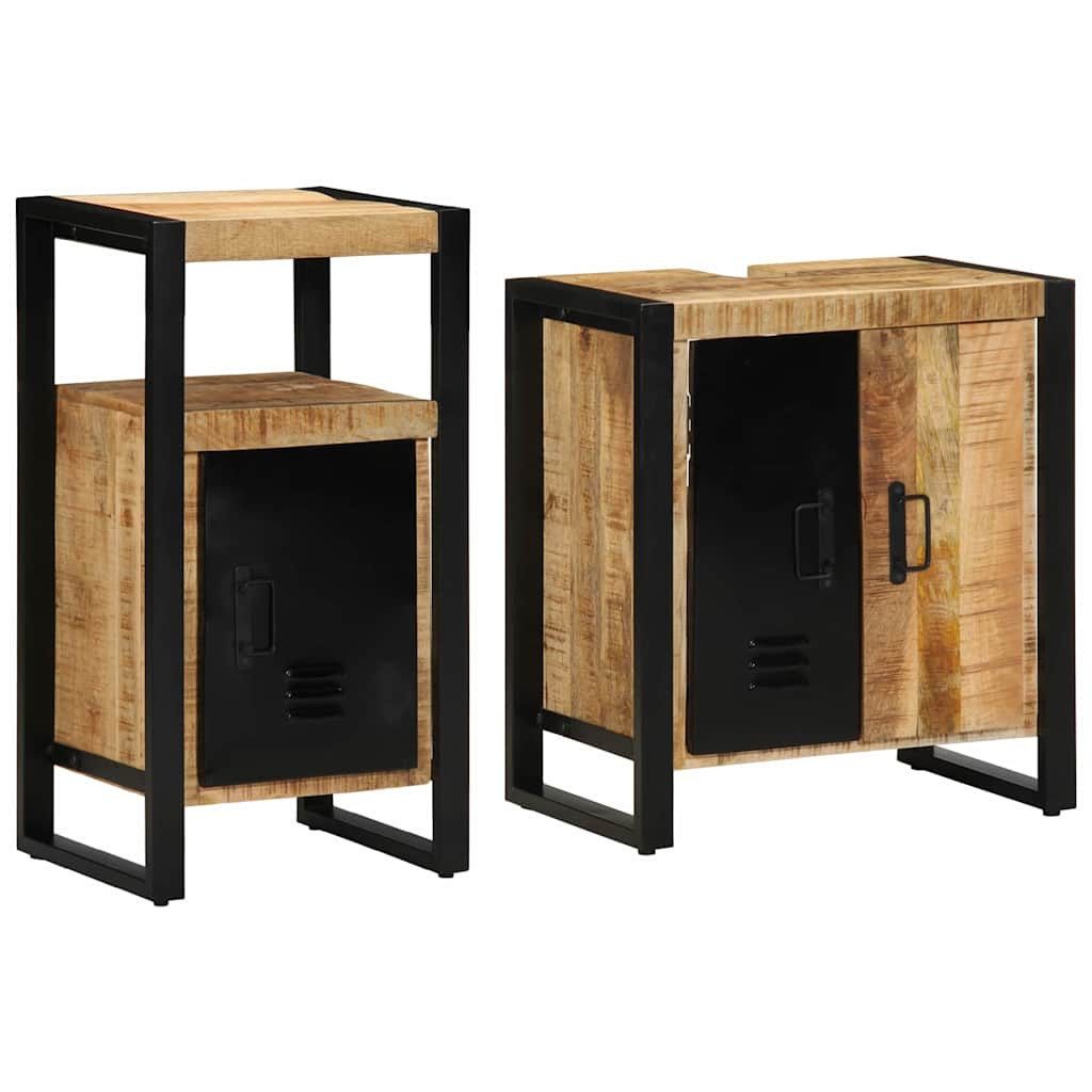 vidaXL Badezimmer-Set Badezimmermöbel Set 2 pcs Braun Massives, grobes holz, (2-St)