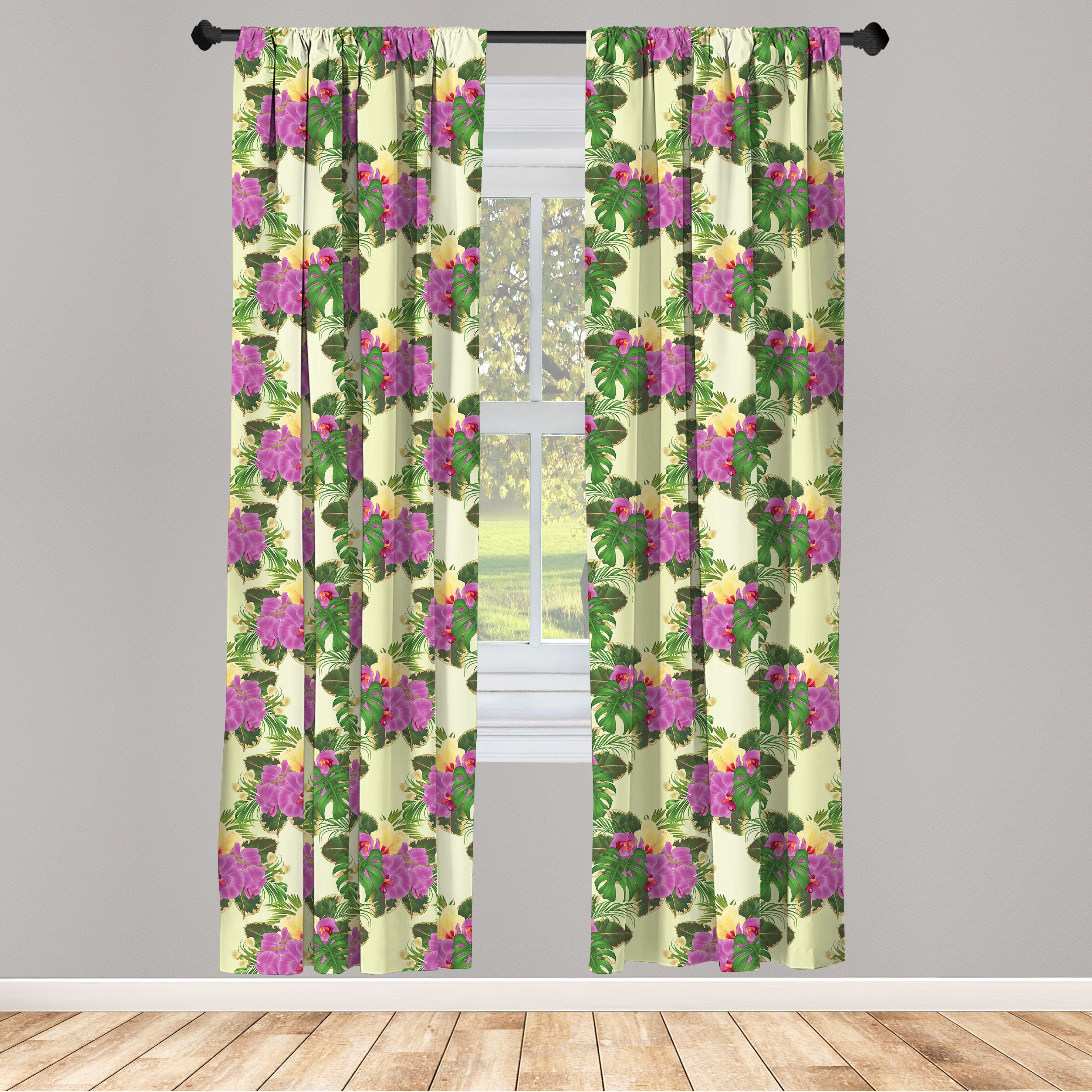 Gardine Vorhang für Wohnzimmer Schlafzimmer Dekor, Abakuhaus, Microfaser, Philodendron Orchid und Hibiscus