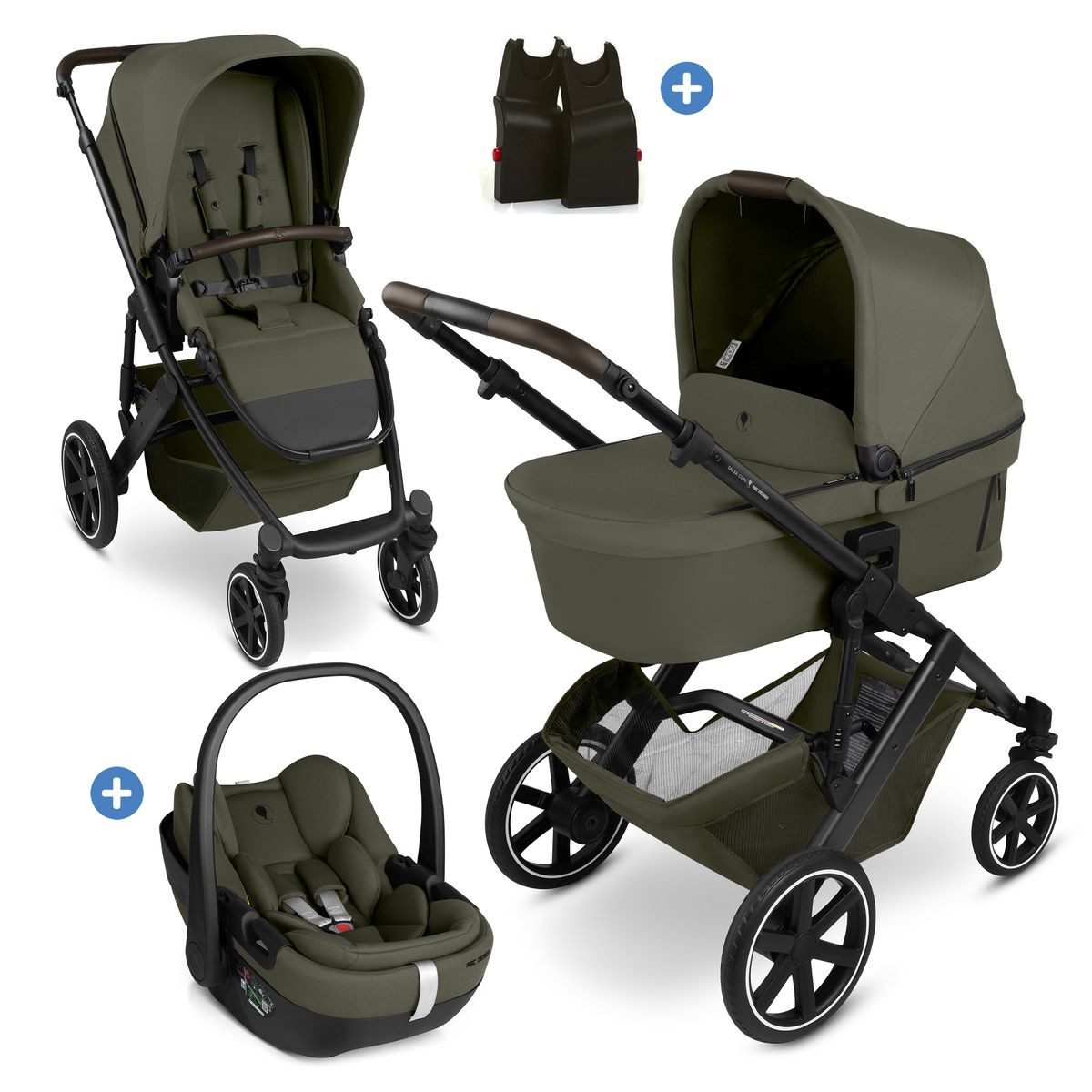 ABC Design Kombi-Kinderwagen Salsa Core - Olive, 3in1 Kinderwagen Buggy Set mit Babywanne, Babyschale Calla & Sportsitz