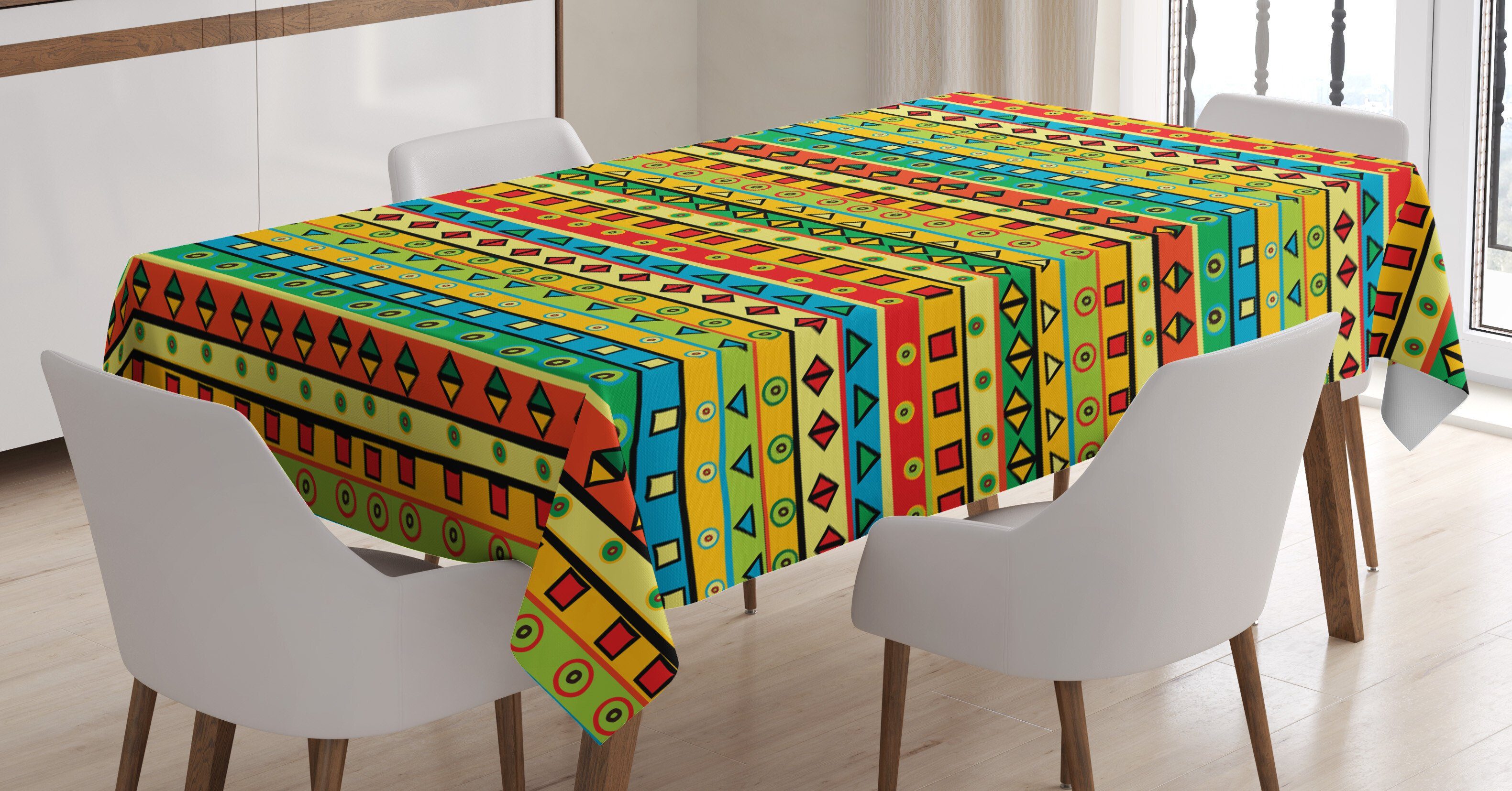 Abakuhaus Tischdecke Farbfest Waschbar Für den Außen Bereich geeignet Klare Farben, Kids Abstrakte geometrische Joyful