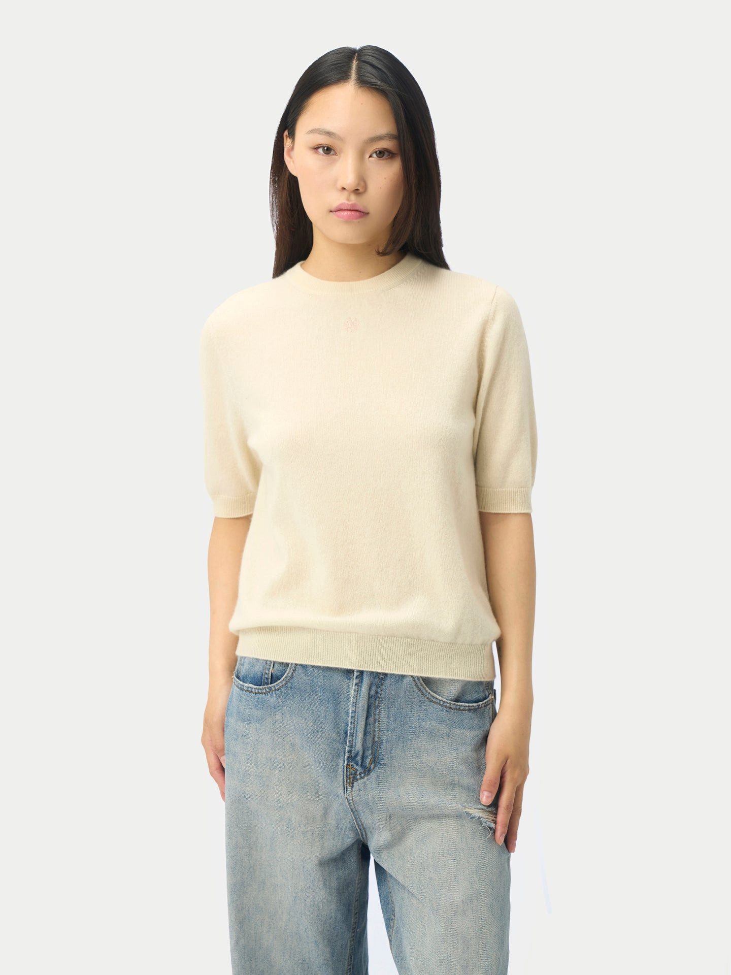 GOBI Cashmere Rundhalspullover Kaschmir-Pullover mit kurzen Ärmeln günstig online kaufen