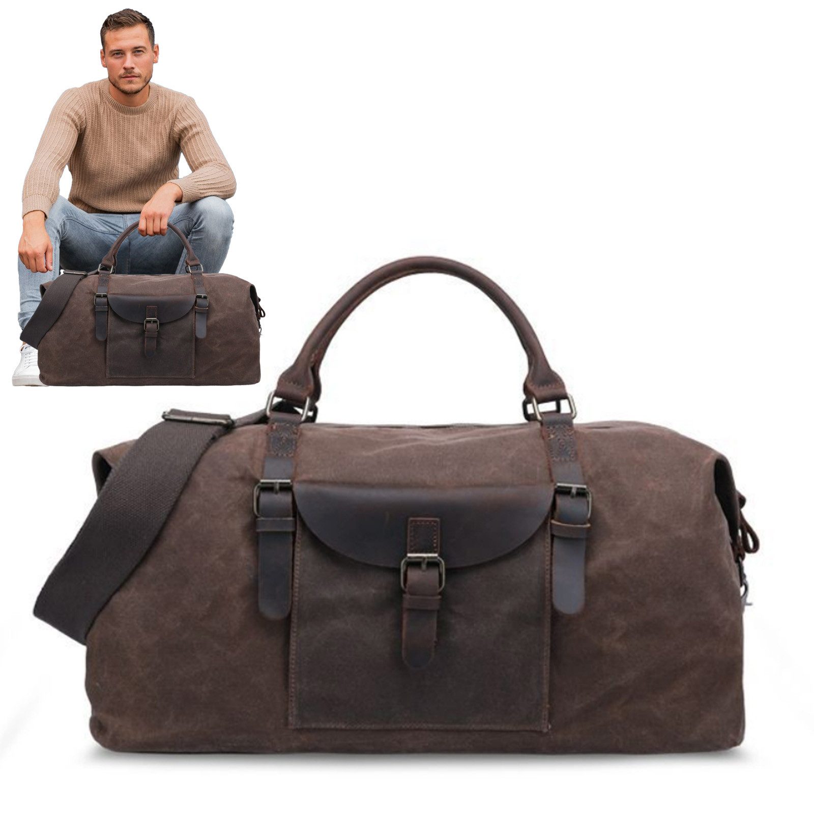MODFU Reisetasche Handtasche Sporttasche Handgepäcktasche Trainingstasche (Weekender Tasche Handgepäck mit Schultergurt, Wasserdichte, Canvas, viele Fächer), Damen Herren Gym Reisen Freizeit Urlaub Übernachtung Arbeit Business