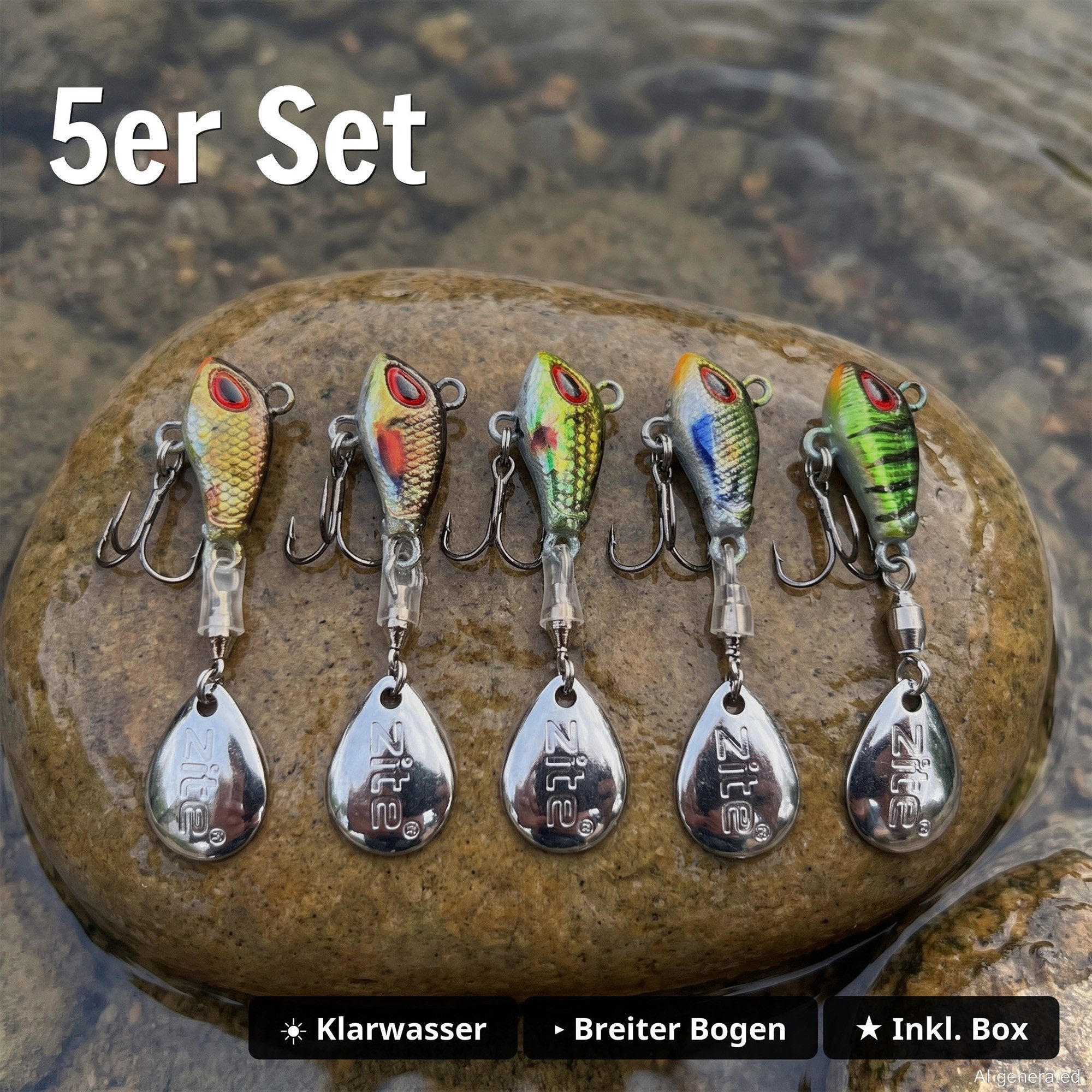Zite Kunstköder Jigspinner Set Natur S-L 5-20g 5 Farben Barsch Forelle Hecht Zander – Bild 4 von 5
