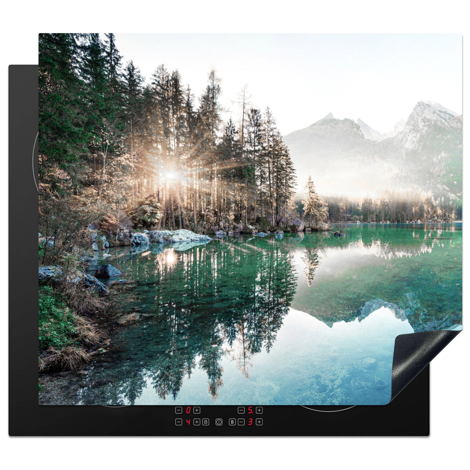 MuchoWow Herd-Abdeckplatte Natur - Bäume - Berge - See, Vinyl, (1 tlg), Küche Herdabdeckplatte Ceranfeld Vinyl Einteilig, 59x52 cm