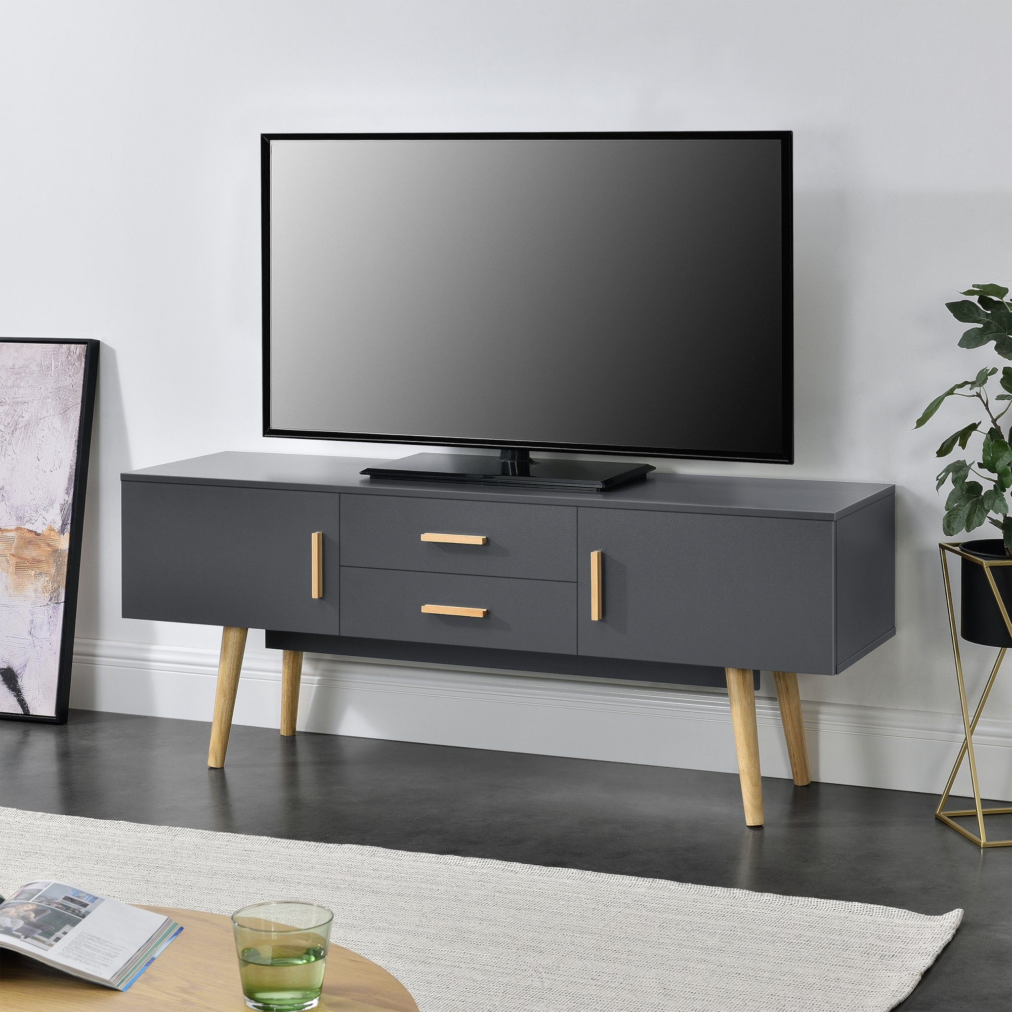 en.casa TV-Board, Alavus TV Lowboard 140x40x56cm, 2 Türen, 2 Schubladen, du günstig online kaufen