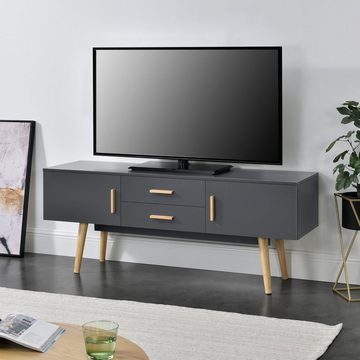 en.casa TV-Board, Alavus TV Lowboard 140x40x56cm, 2 Türen, 2 Schubladen, dunkelgrau, 2 Türen, 2 Schubladen, dunkelgrau