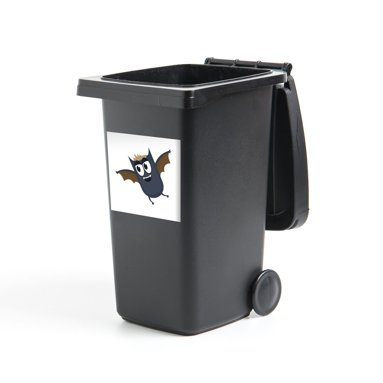 MuchoWow Wandsticker Illustration einer kleinen Fledermaus Abfalbehälter Container, mit Sticker, (1 St), Mülleimer-aufkleber, Flügeln Mülltonne