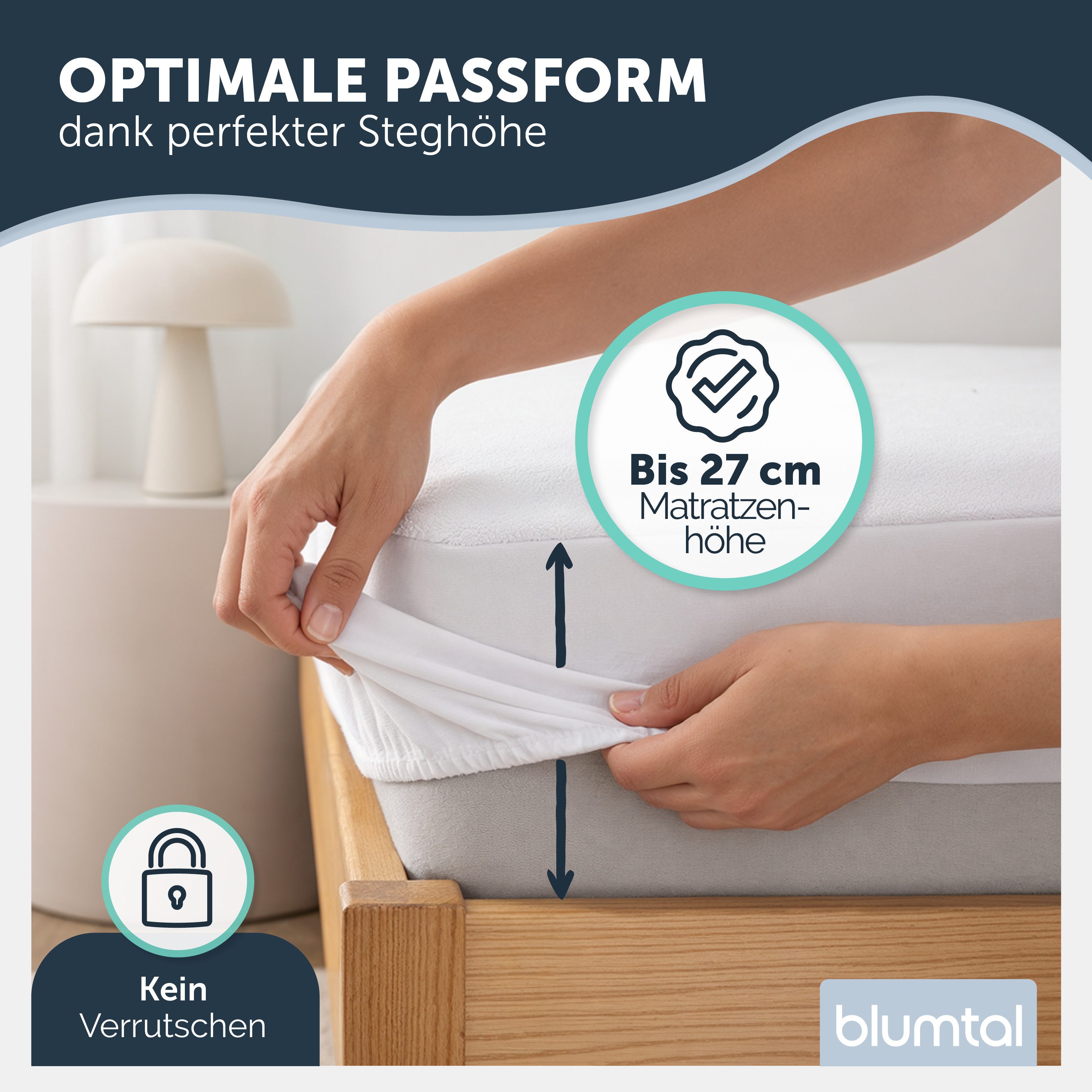 Matratzenschoner Wasserdichter - Atmungsaktive Matratzenauflage Blumtal, mit Spannfixierung - ohne Knistern, TESTSIEGER, Oeko Tex Zertifiziert