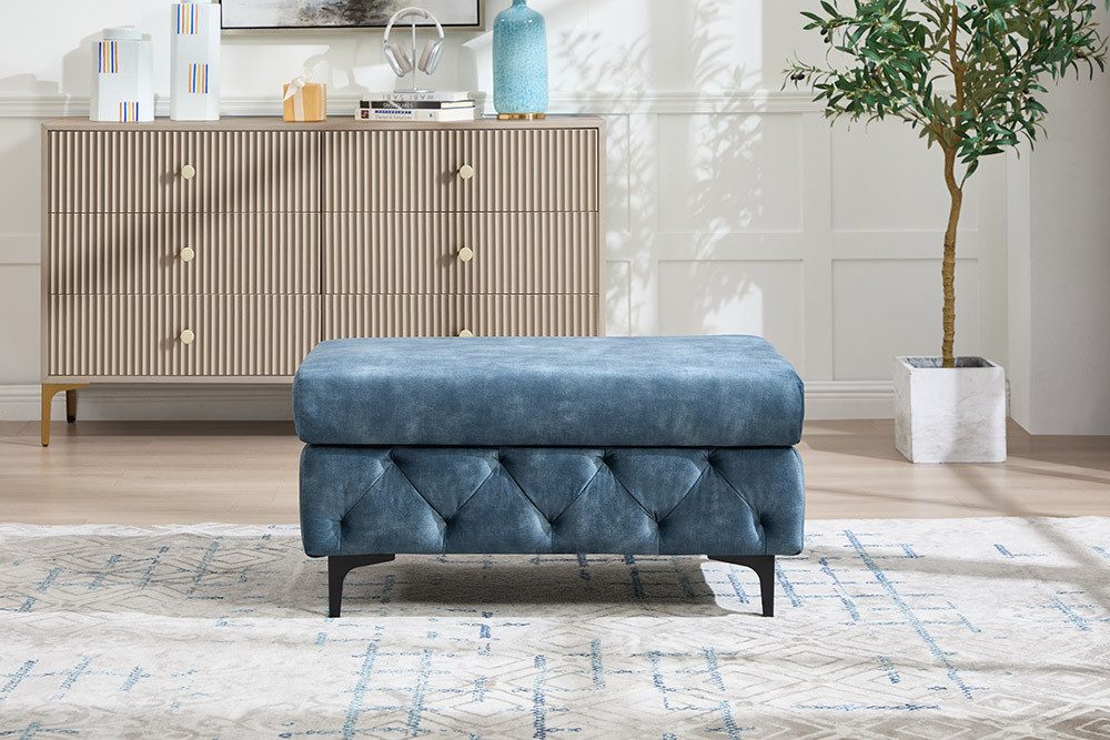 riess-ambiente Fußhocker MODERN BAROCK 95cm petrol - Samt, Federkern, Chesterfield, retro (Einzelartikel, 1 St), Hocker mit Ziersteppung - ideal für Modern Barock Schlaf- & Wohnzimmer