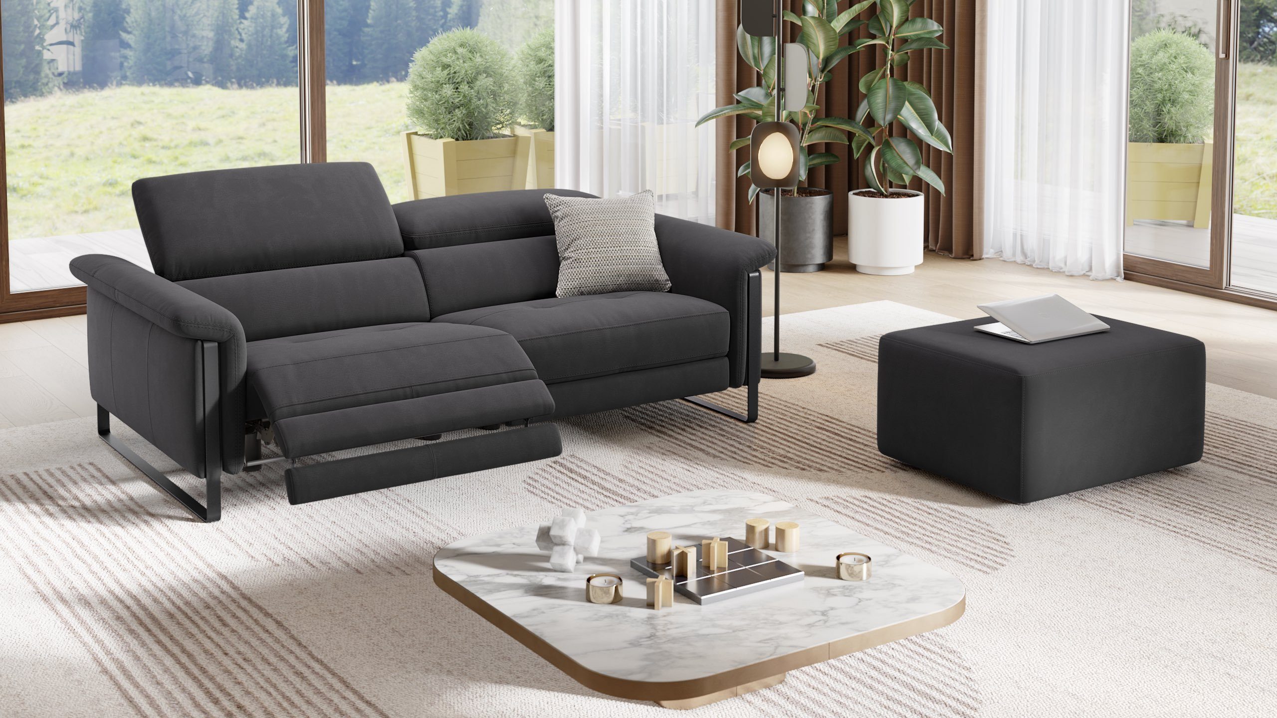 Sofanella Stoff in Sofanella Schwarz 2-Sitzer Couch Palma 2-Sitzer Funktionssofa