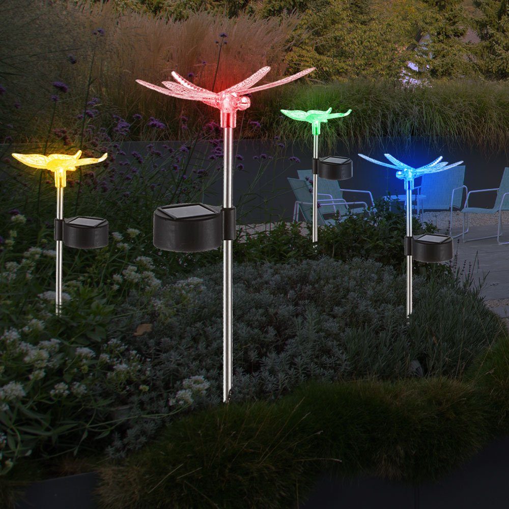 etc-shop LED Solarleuchte, LED-Leuchtmittel Beleuchtung verbaut, Licht Farbwechsel, Solarlampe Gartenbeleuchtung fest Schmetterling