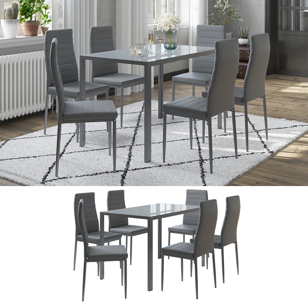 6 | Esstisch grau Stühlen mit Grau GRAND METALL Essgruppe | Vicco grau grau
