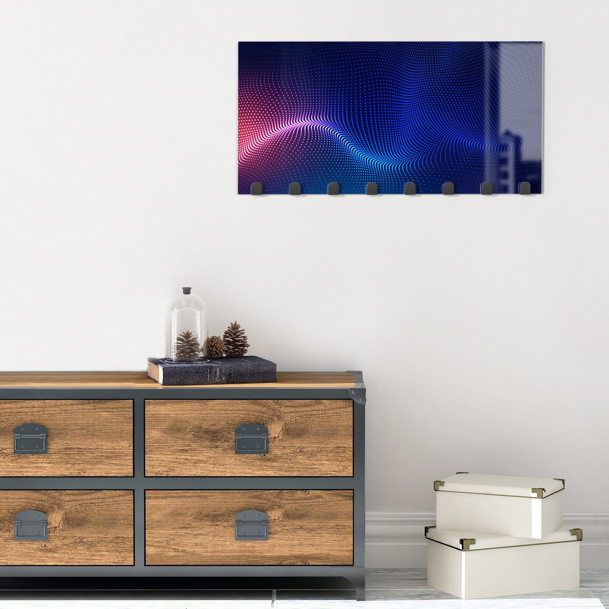 DEQORI Kleiderhaken 'Digitale Lichtwellen', Glas Garderobe Paneel magnetisch beschreibbar
