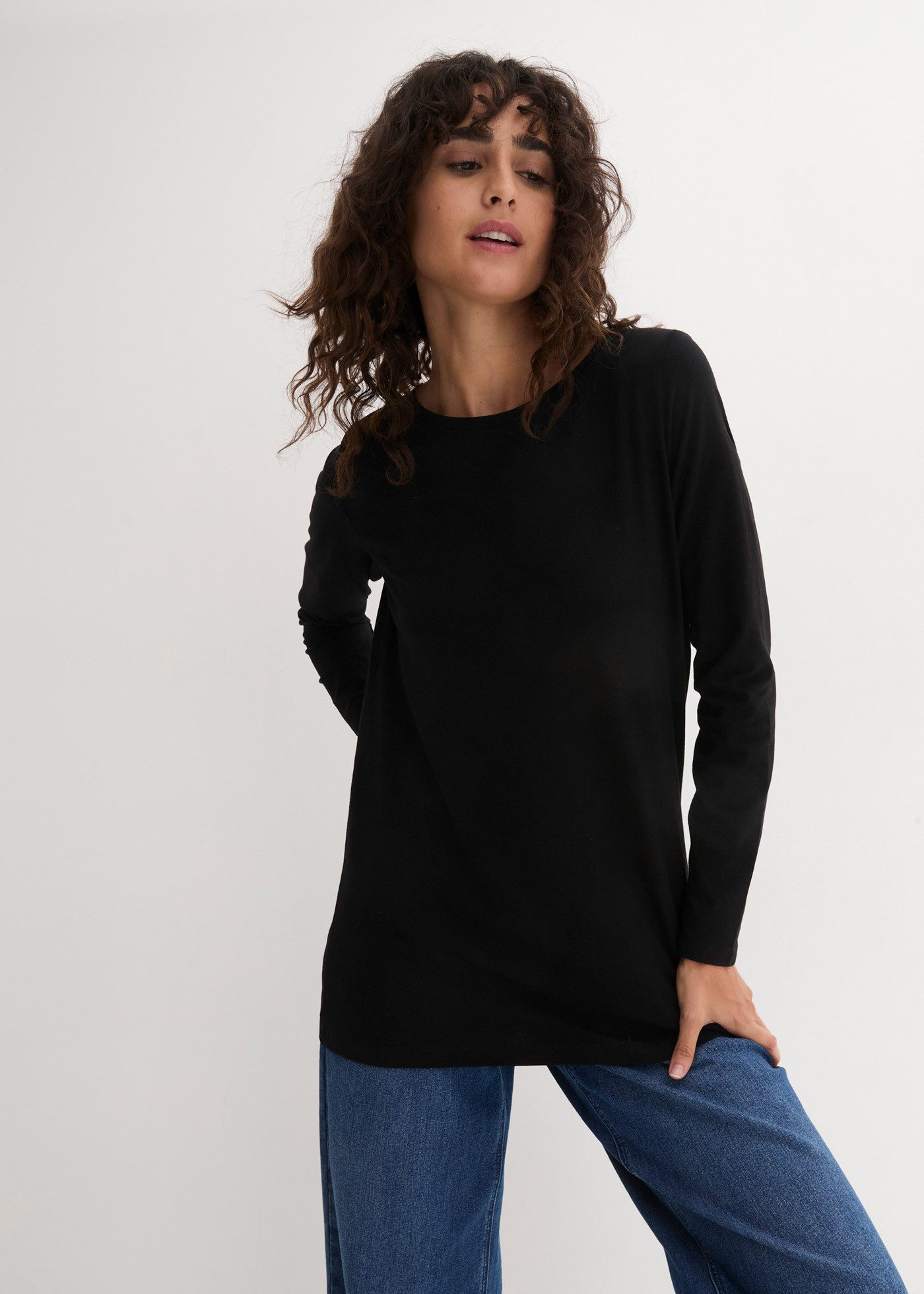 bonprix Langarmshirt Oversize Passform, Rundhalsausschnitt, aus Baumwolle