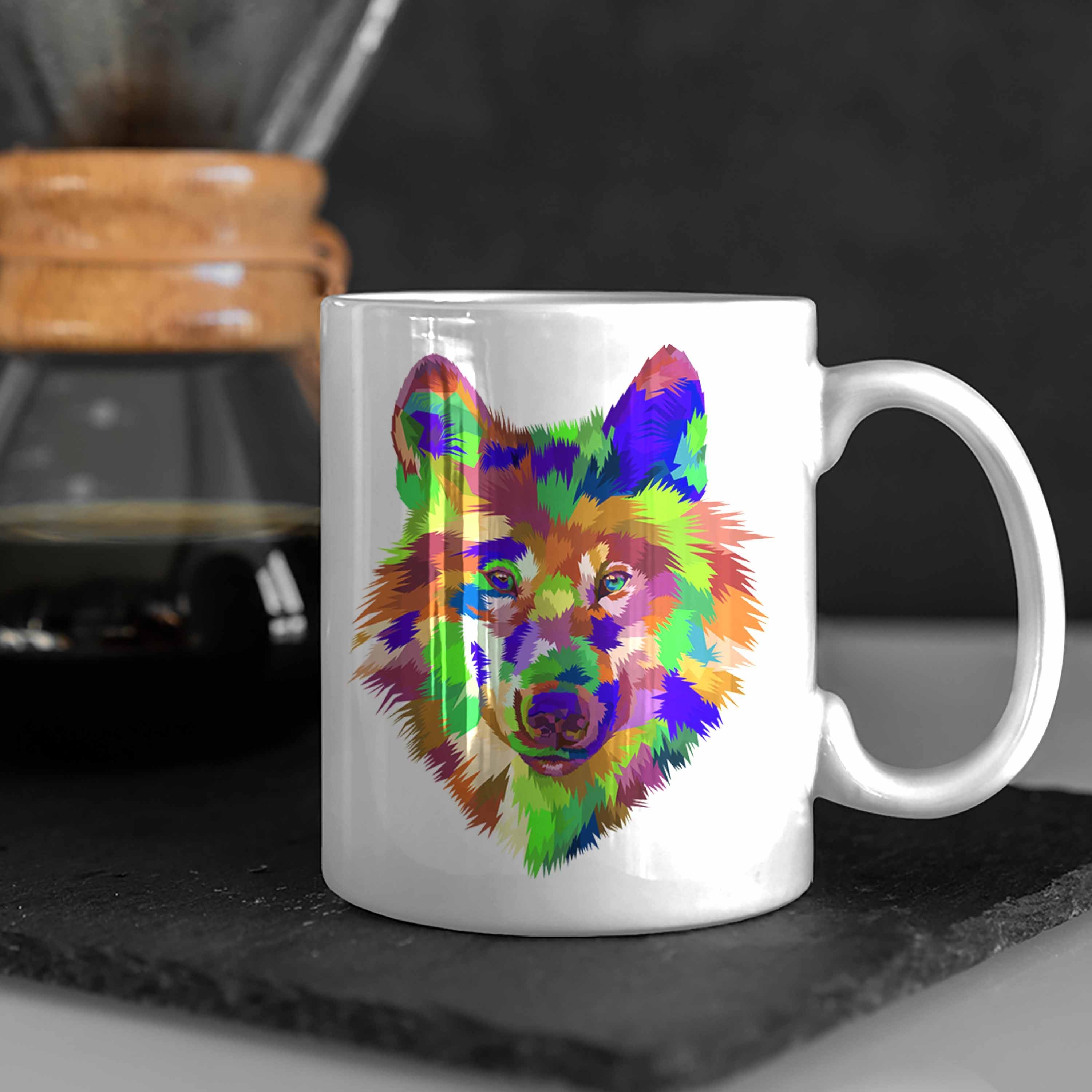 Tasse Trendation Wölfe Geschenk Trendation Bunt Liebhaber Weiss Wolf Poiygon Grafiken Tasse Grafik -