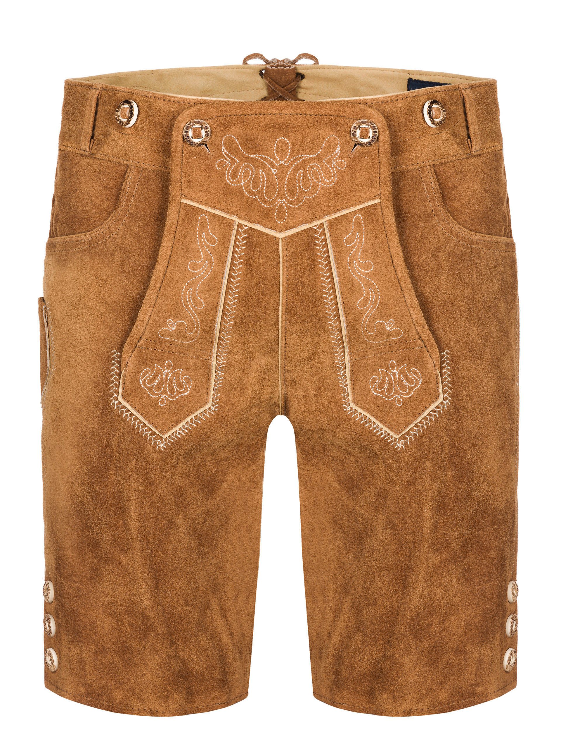 Almbock Trachtenlederhose Trachtenlederhose kurz braun mit Hosenträgern (1-tlg)