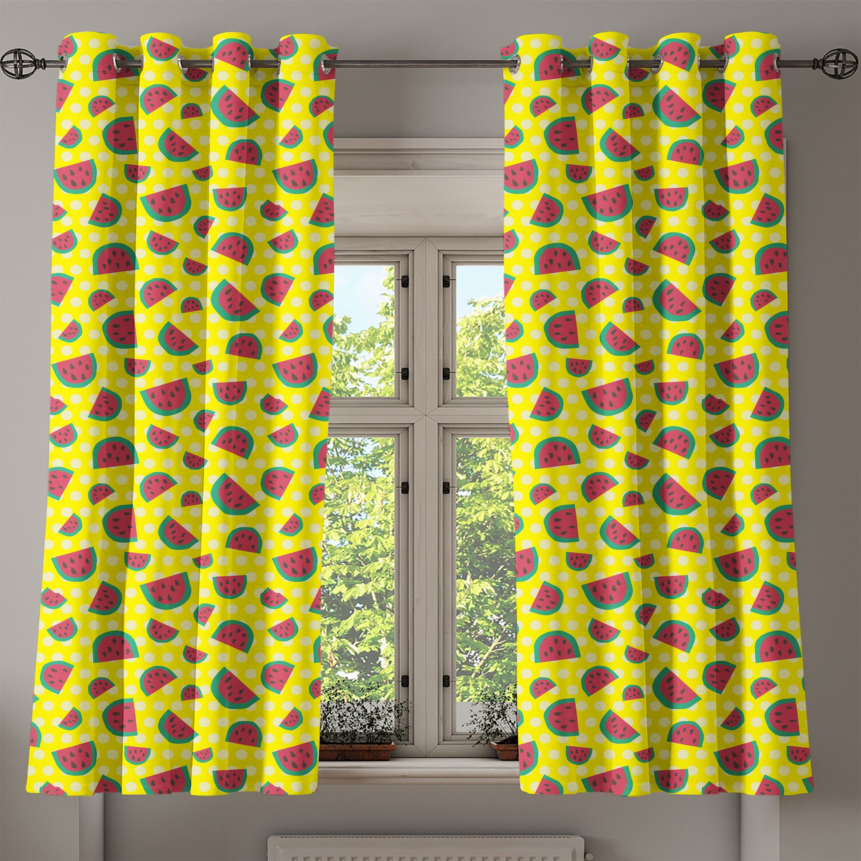 Abakuhaus, 2-Panel-Fenstervorhänge Gardine für Wassermelone Dekorative Wohnzimmer, Sommer-Frucht-Scheiben Schlafzimmer