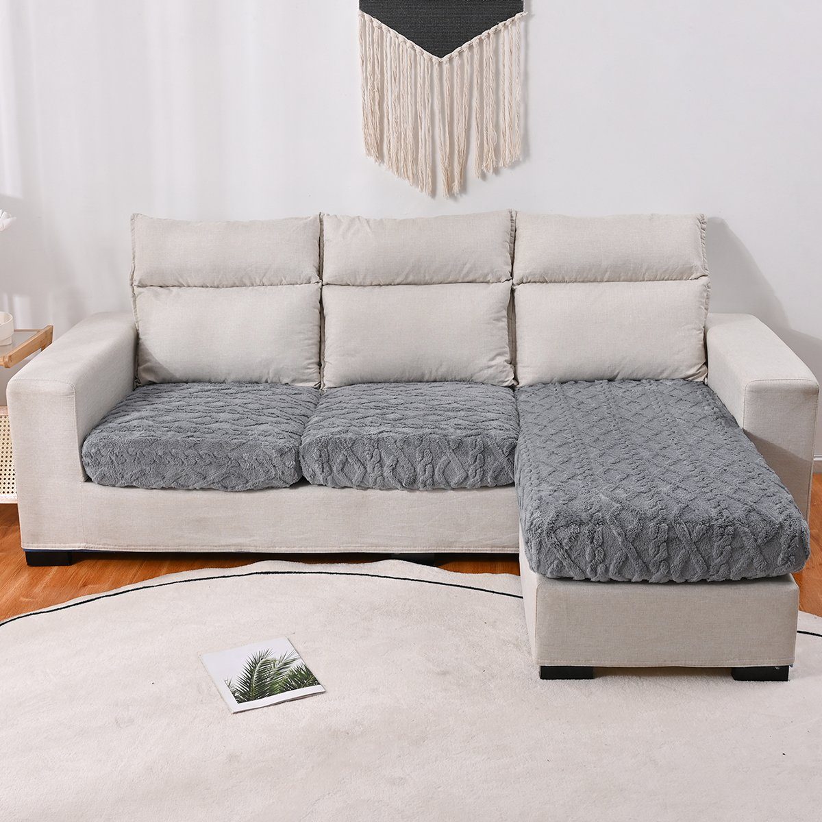 Grau Sofabezug elastisch, Sofahusse, Couch L HOMEIDEAS, überzug Form