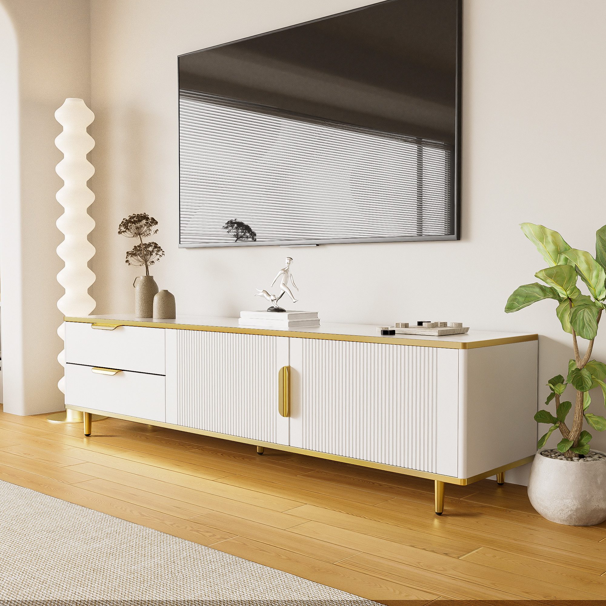 Merax Lowboard mit Türen und Schubladen, TV-Schrank mit Metallfüße,TV-Board,Fernsehtisch,B:170cm