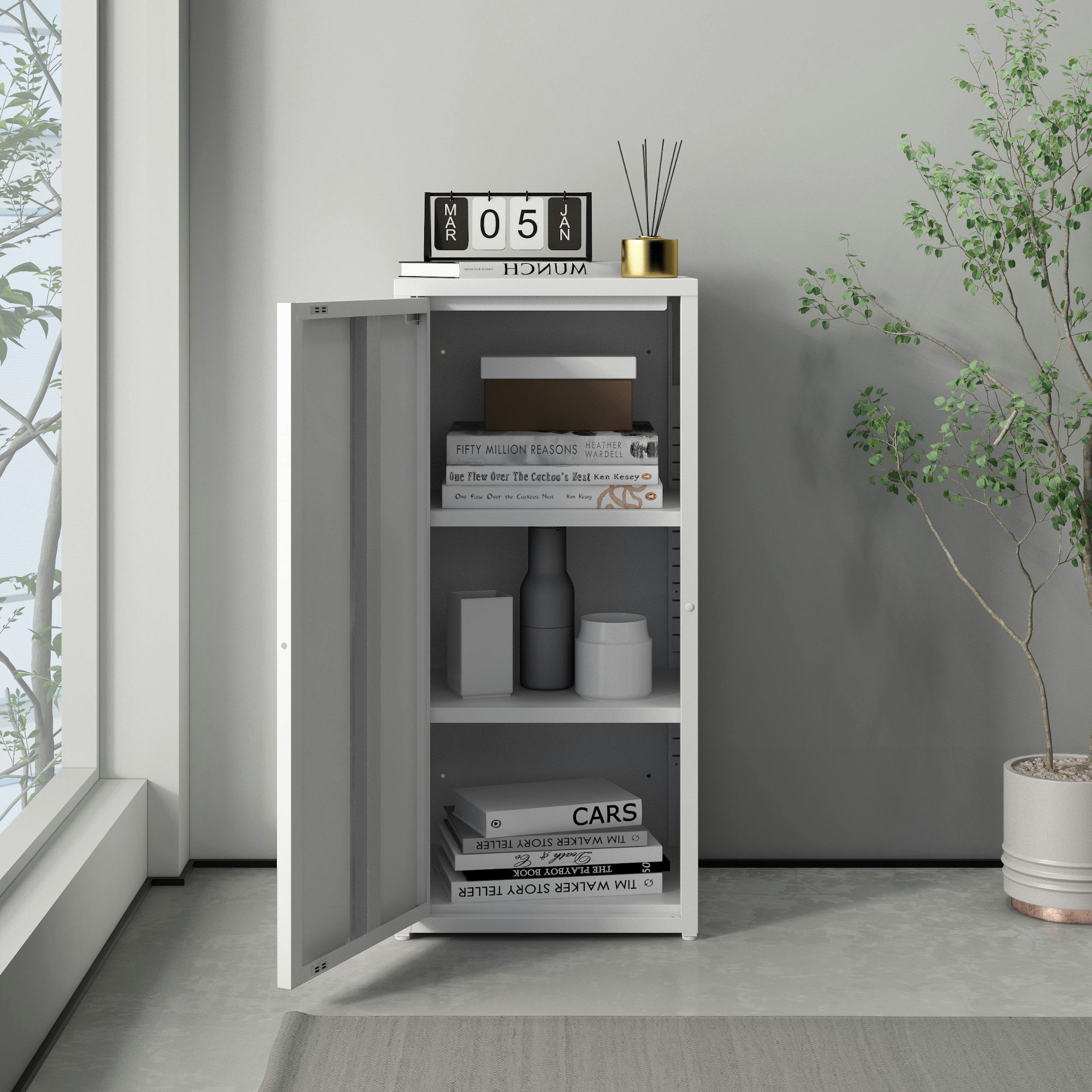 en.casa Mehrzweckschrank »Burlöv« mit 1 Tür und 2 Ablagen 88x40x35 cm Weiß