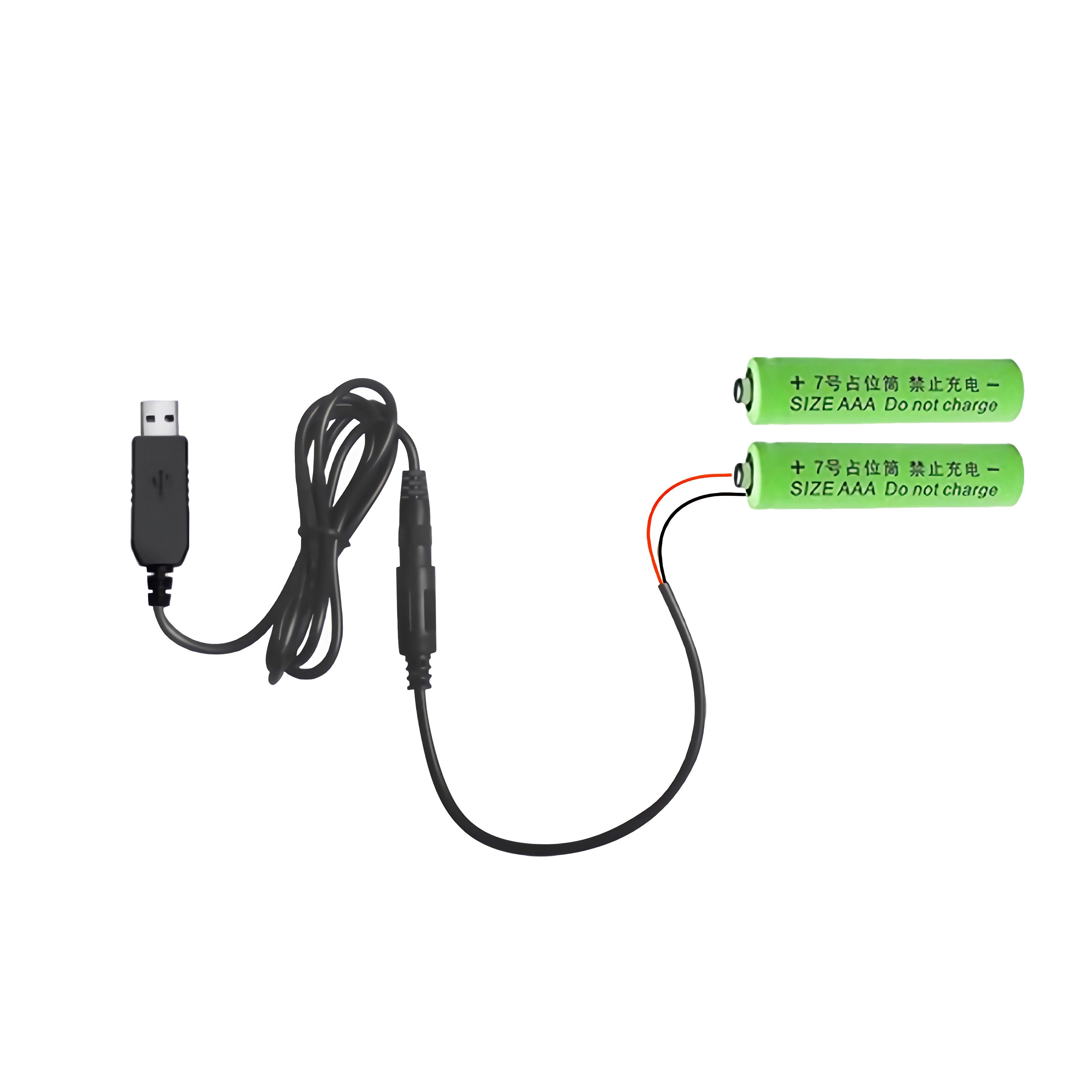 Bolwins M61 USB auf AAA Batterie Adapter 100cm Kabel 3V Stromversorgung Geräte Stromkabel, USB-A Stecker, 2x AAA Dummy Batterie (Eliminator) (100 cm), USB-Batterieersatz 5V auf 3V stabil, kompakt, sicher nutzbar