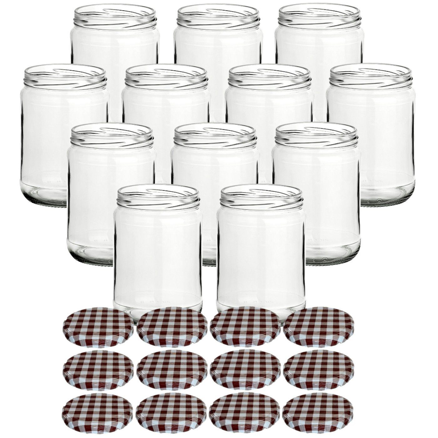 gouveo Einmachglas Vorratsgläser 580 ml Klassik mit Schraub-Deckel - Große Einmachgläser, (12-tlg), karo-braun
