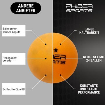 PHIBER-SPORTS Tischtennisball Orange 3 Stern [24 Stück] - Ideal für Anfänger, Familien und Profis (Set, 24 orange 3-Stern Tischtennisbälle), Nach Wettbewerbsrichtlinien produziert