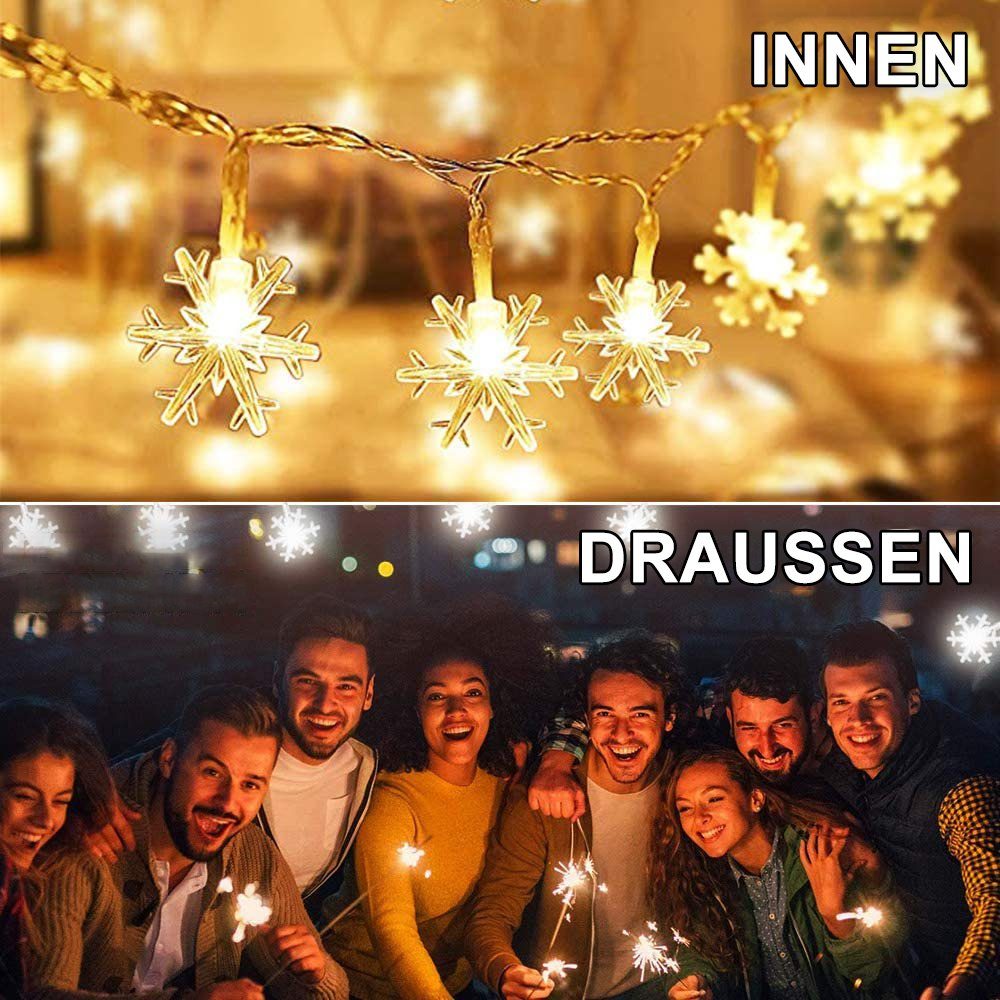 Fernbedienung Oneid LED Weihnachtslichter Lichter,80 10m mit Schneeflocke LED-Lichterkette