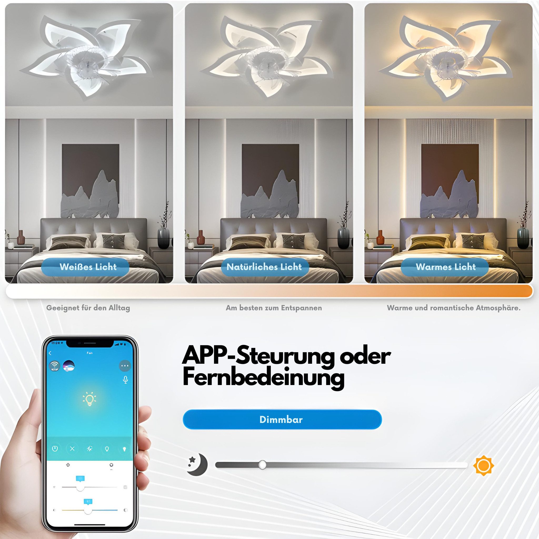 HS.SUPPLY Deckenventilator Deckenventilator mit LED-Beleuchtung und Fernbed günstig online kaufen