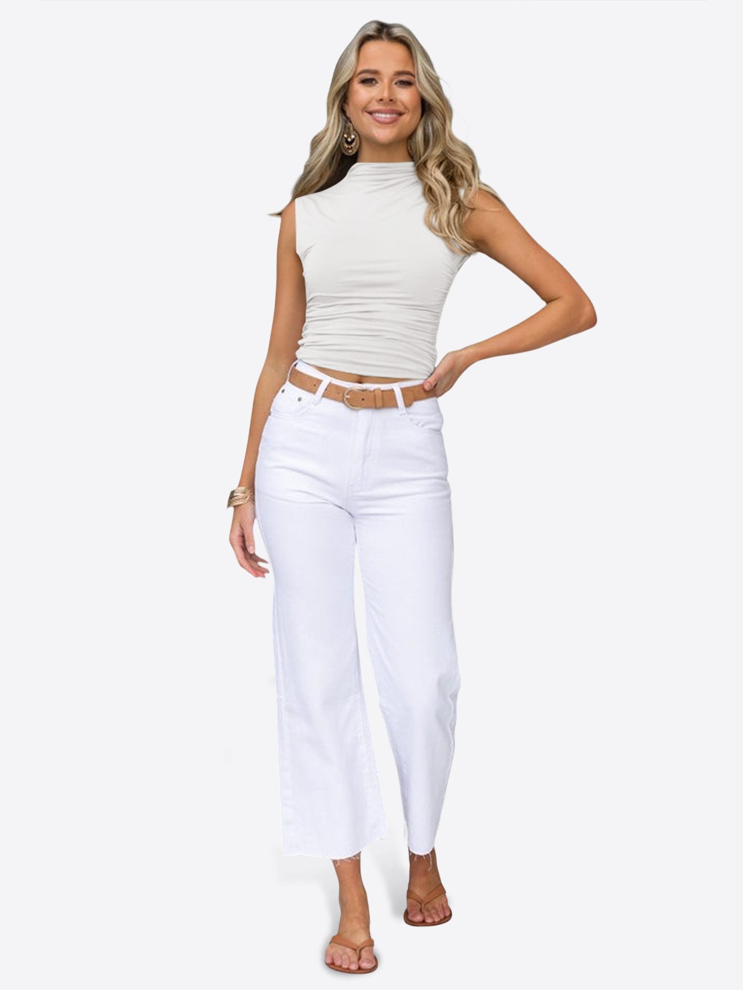 Imily Bela Tanktop Damen ärmellos hoher drapiert Ausschnitt Mock Neck Slim Fit Cropped (Packung, 1-tlg., 1per-Pack) in Unifarbe – Bild 3 von 5