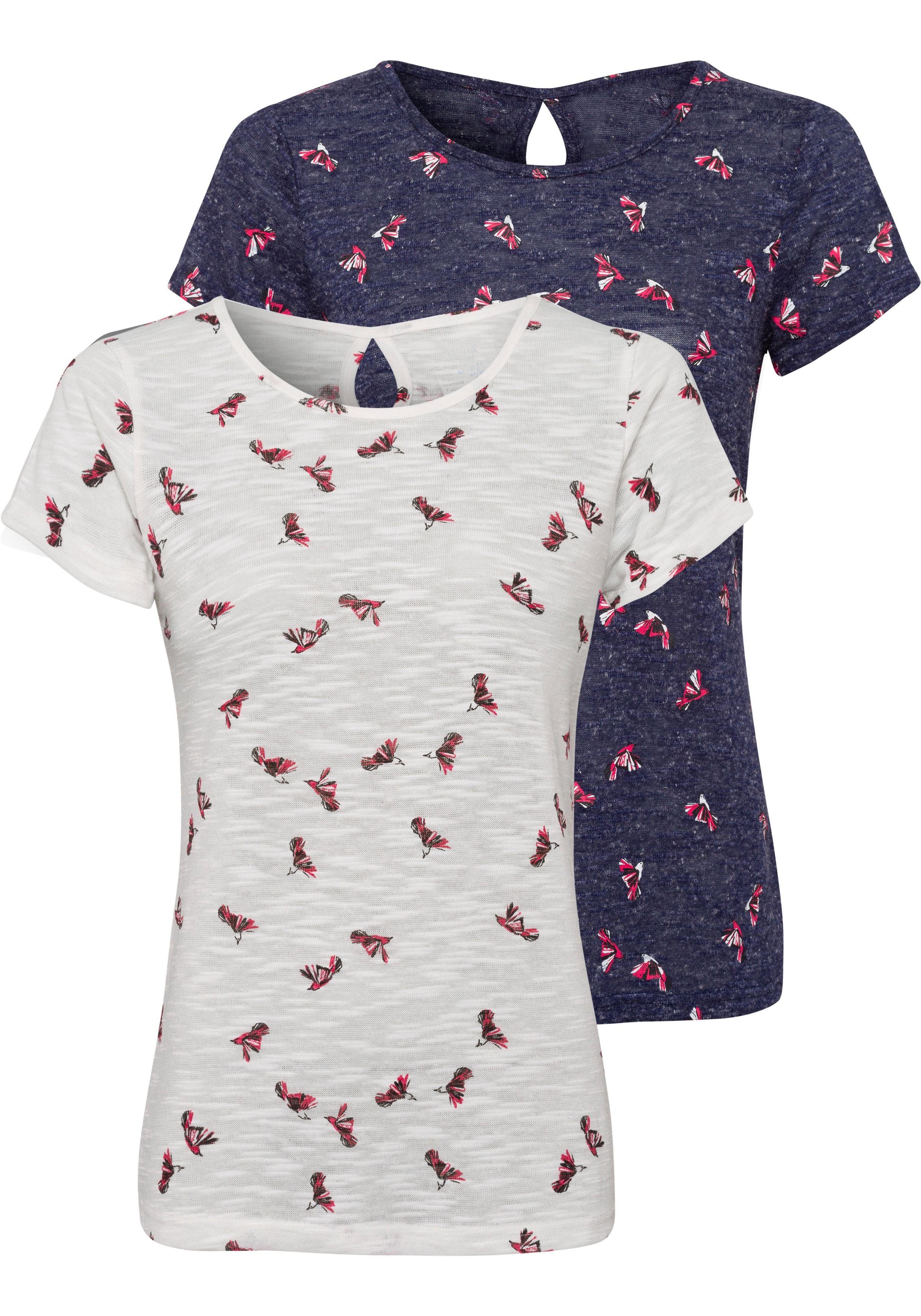 Kolibri-Druck T-Shirt mit Vivance (2er-Pack) schönem