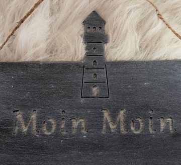 Posiwio Metallschild Schild "Moin Moin" mit Leuchtturm, (1 Stück, 1 St., Dekoschild), grau lackiert