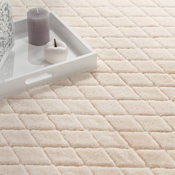 Hochflor-Teppich Arnheim 742, Paco Home, rechteckig, Höhe: 26 mm, Uni Farben, Rauten Muster, besonders weich, Hoch-Tief Effekt