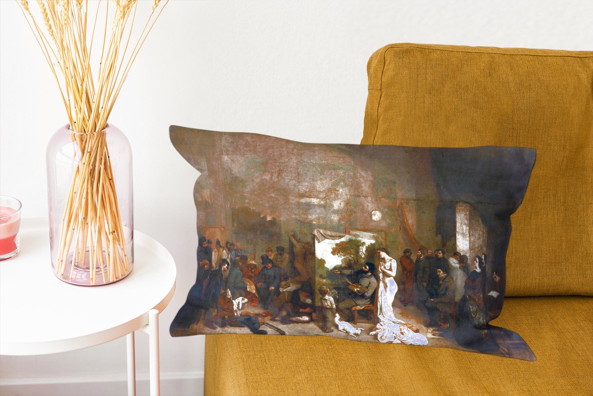 MuchoWow Dekokissen Das Atelier des Dekokissen Dekoration, Künstlers - Füllung, Zierkissen, Schlafzimmer von mit Gemälde Wohzimmer Gustave Courbet