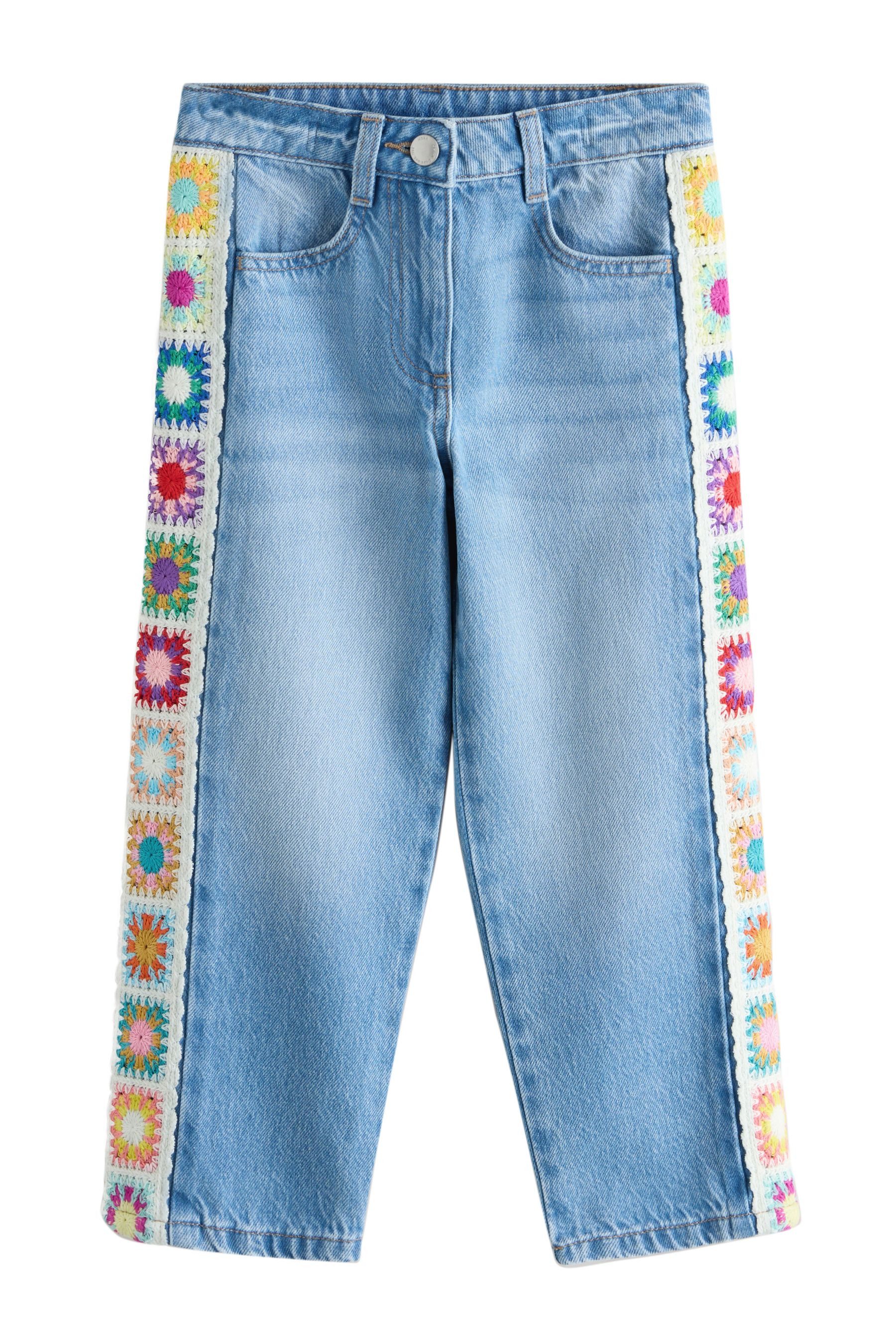 Next Weite Jeans Jeans mit Seitenstreifen und Häkeldetail (1-tlg)