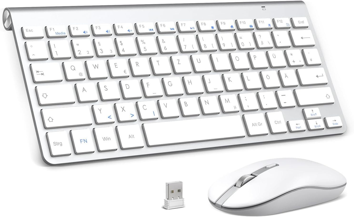 PINKCAT Mini Kabellos 2.4 GHz Tastatur- und Maus-Set, Ergonomisch Slim Deutsch QWERTZ Layout 12 FN-Tasten Leise