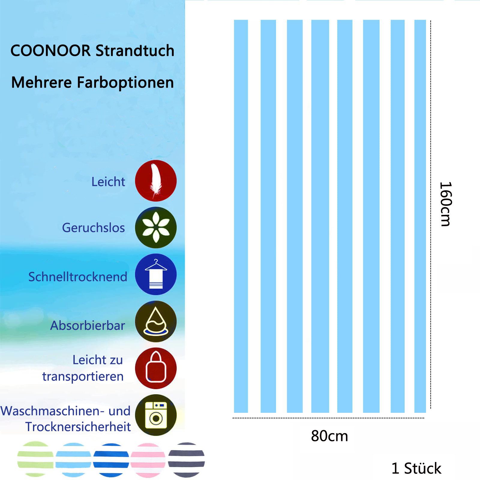 Coonoor Strandtuch Groß-80 x 160 cm günstig online kaufen