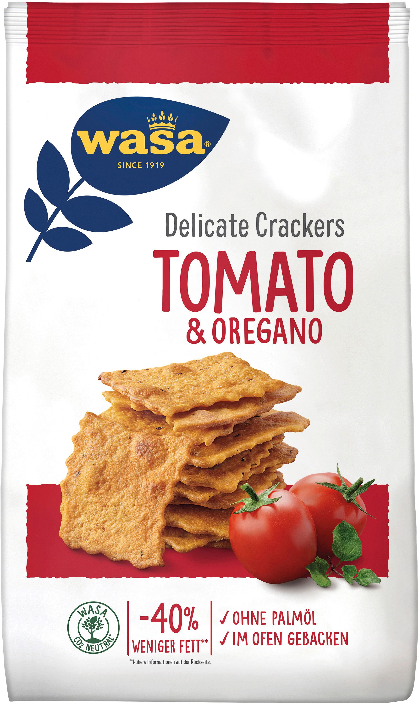 Wasa Brot, Wasa Delicate Crackers Tomate und Oregano krosses Knäckebrot 160g