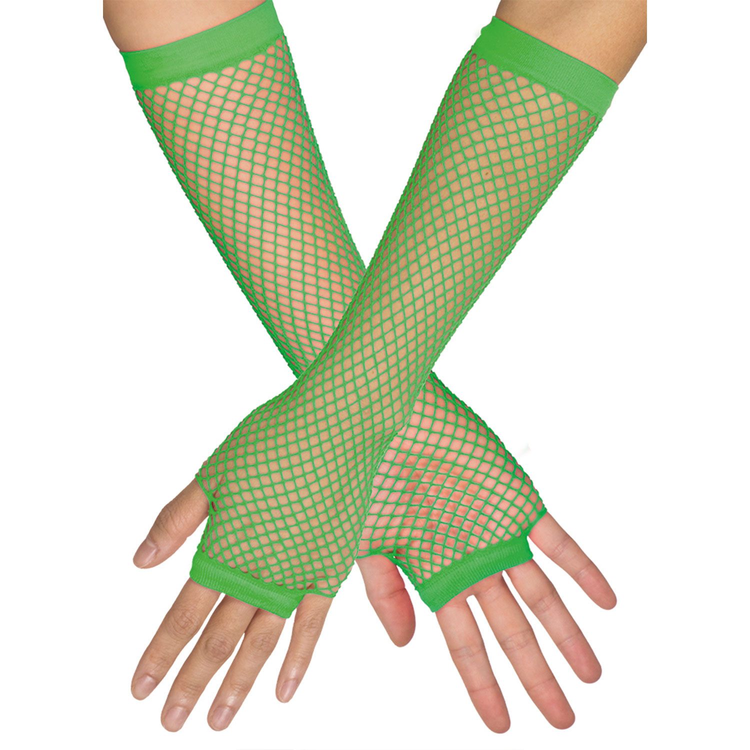 Funny Fashion Kostüm Lange Fingerlose Netzhandschuhe 'New York', Neon günstig online kaufen