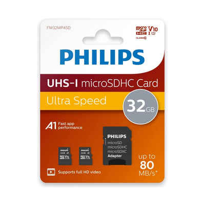 Philips FM32MP45D/00 Micro SD-Karte (USB 3.0, Lesegeschwindigkeit 80,00 MB/s, 2x 32 GB micro SD-Karte, Adapter)